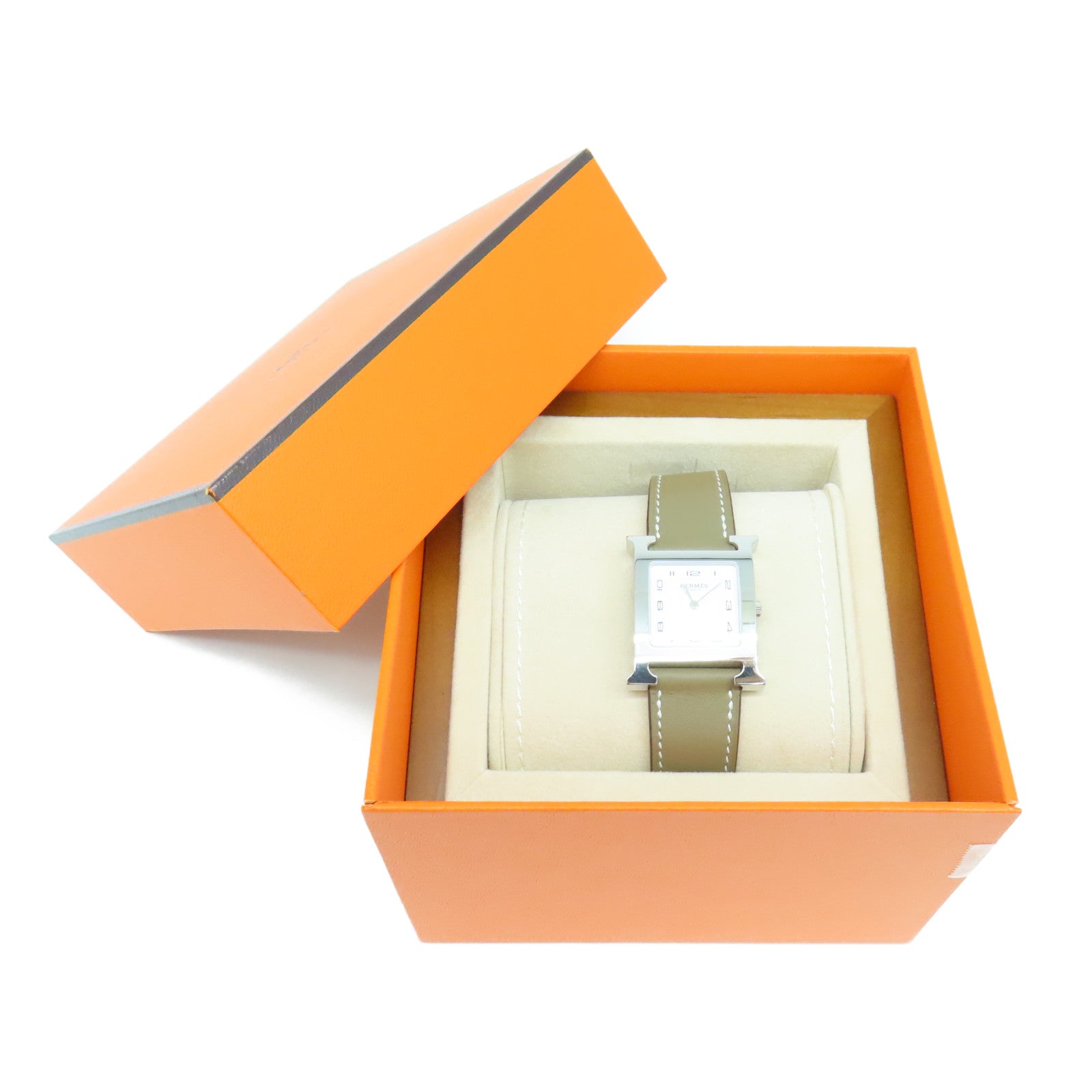 HERMES H Watch 30MM18K Platinum Quartz Movement Elephant Gray