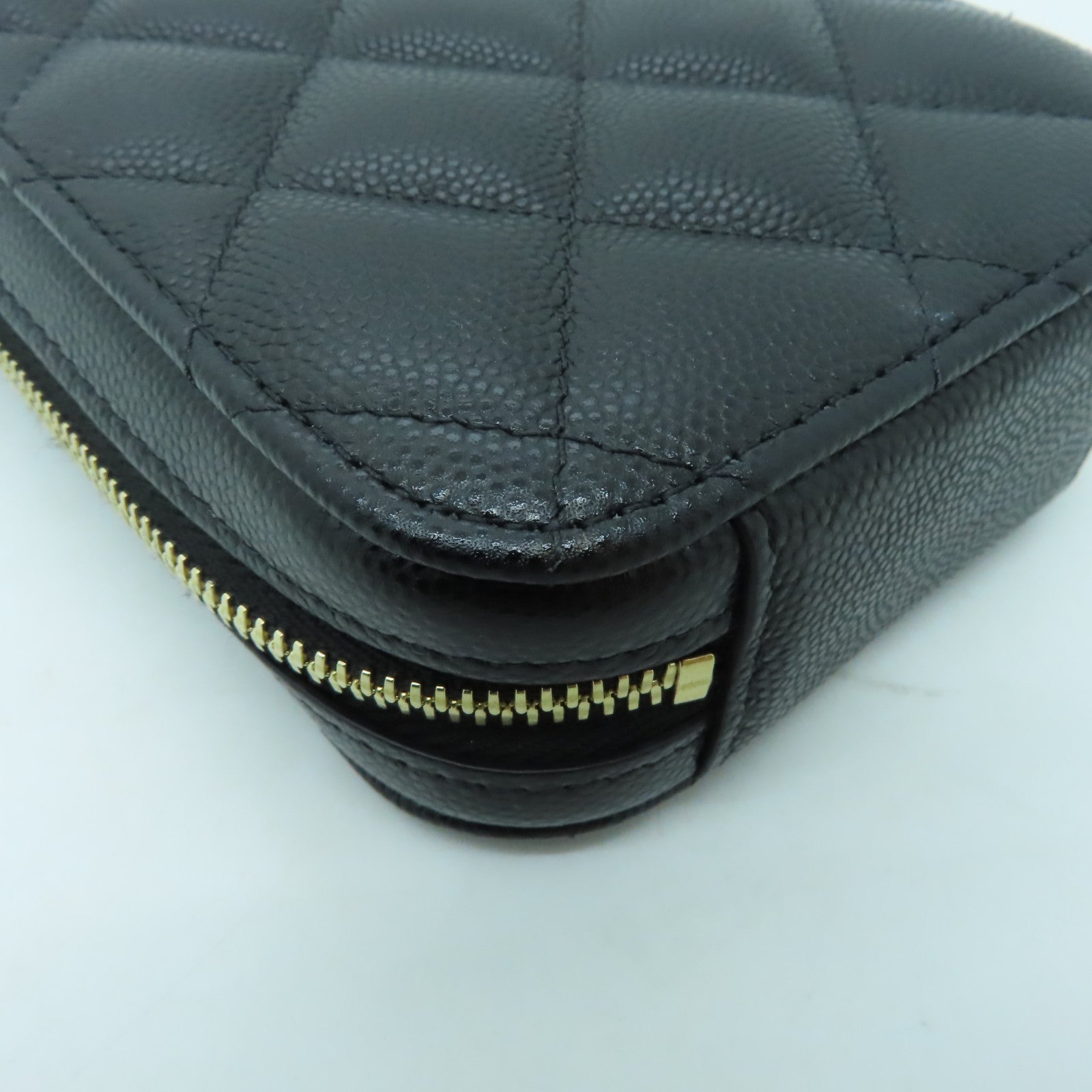 CHANEL 菱格Caviar皮革Chain Shoulder金扣鏈帶肩背袋黑色