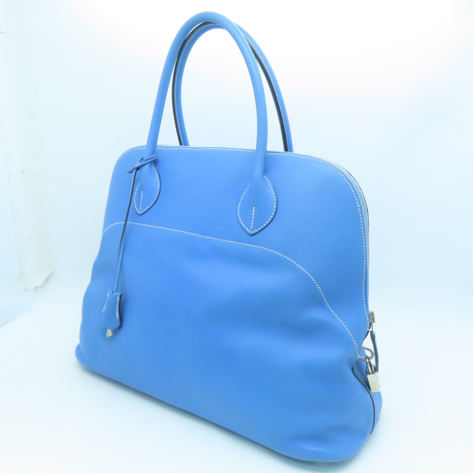 HERMES Swift皮革Bolide Relax银扣手挽袋蓝色