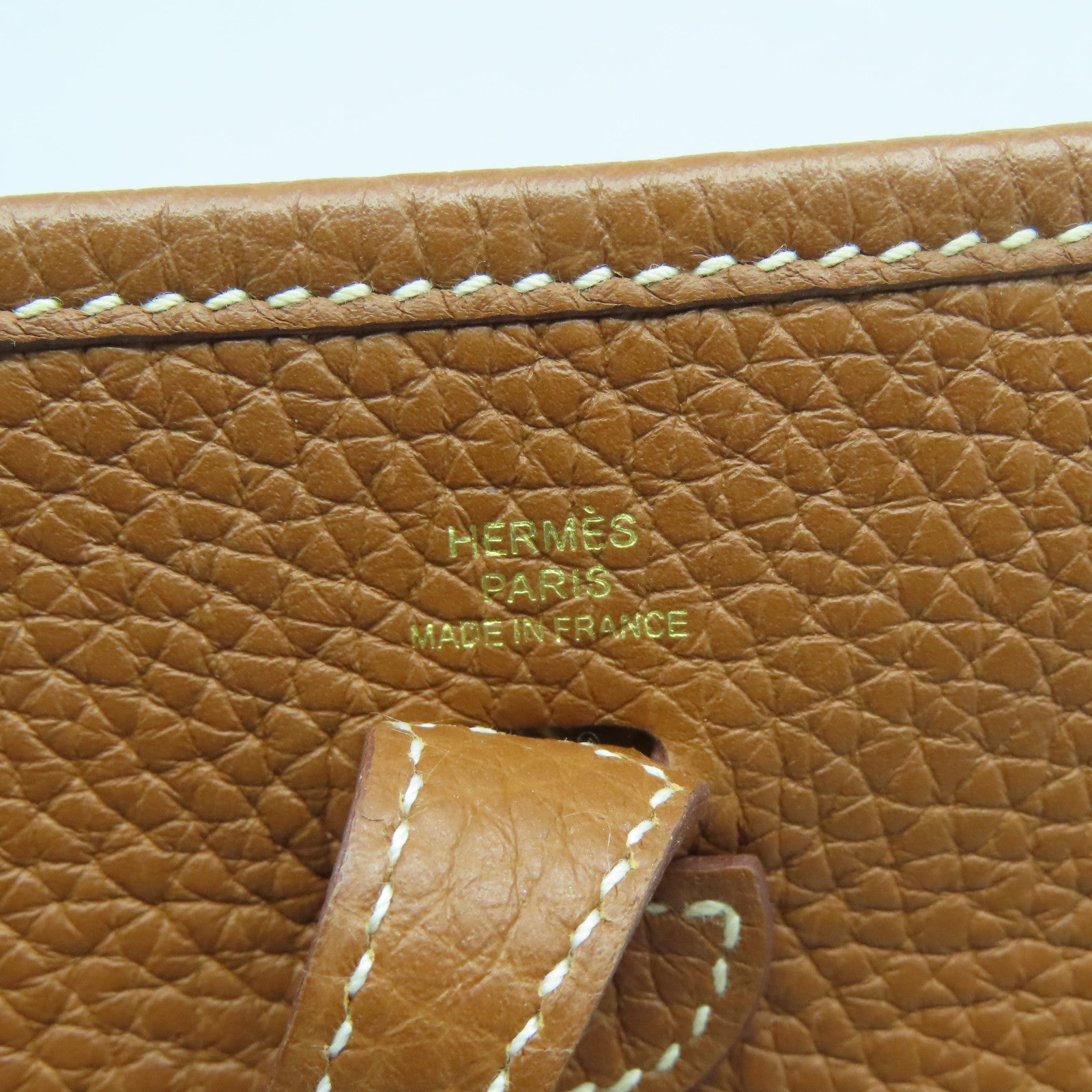 HERMES Clemence皮革Evelyne TPM金扣肩背袋Gold經典駝色