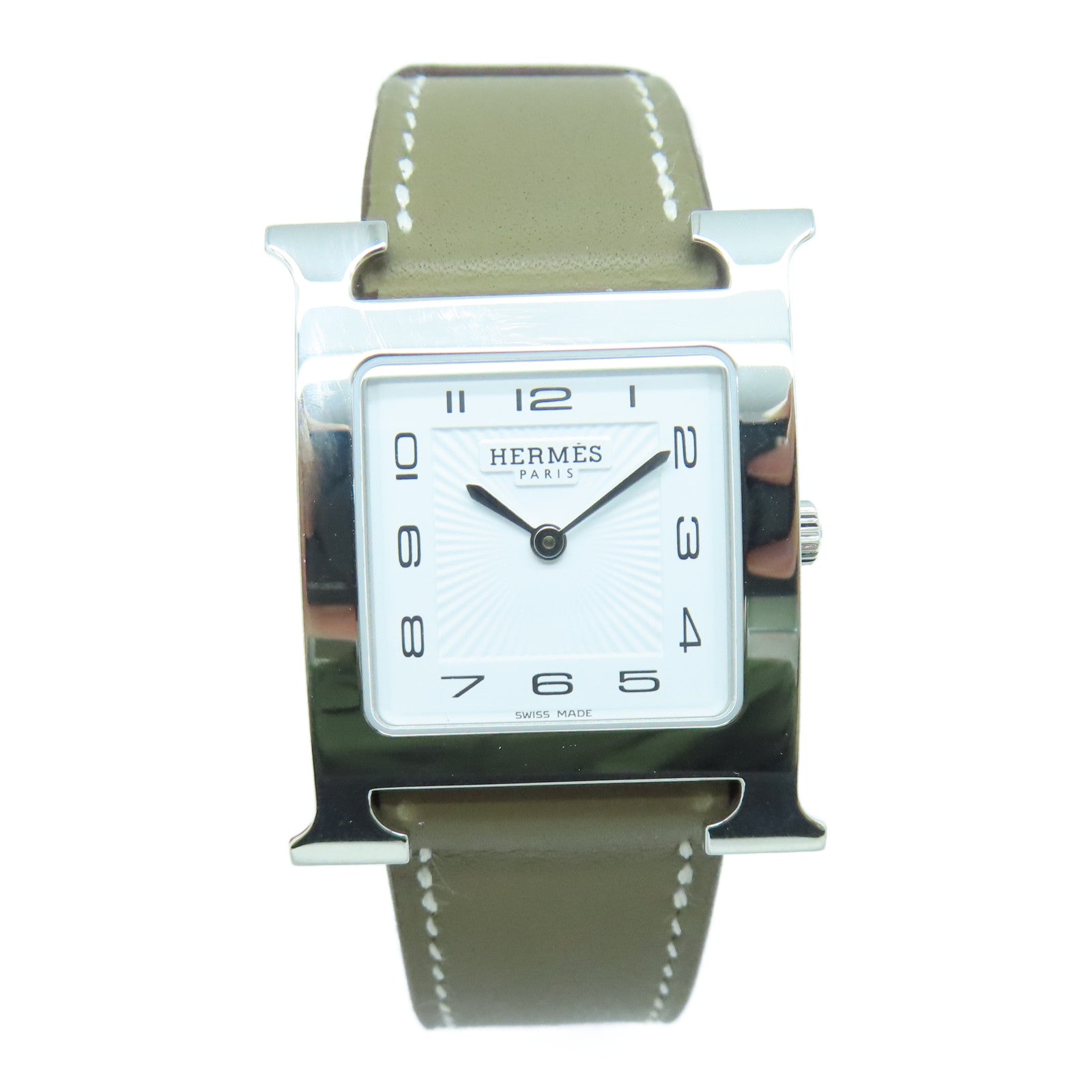 HERMES H Watch 30MM18K Platinum Quartz Movement Elephant Gray
