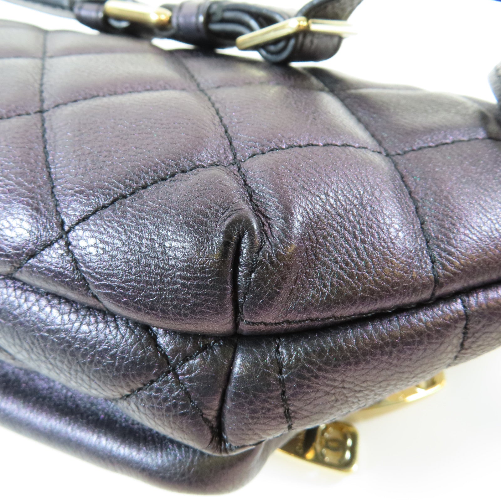 CHANEL 菱格牛皮皮革Waist Bag金扣腰包深紫色