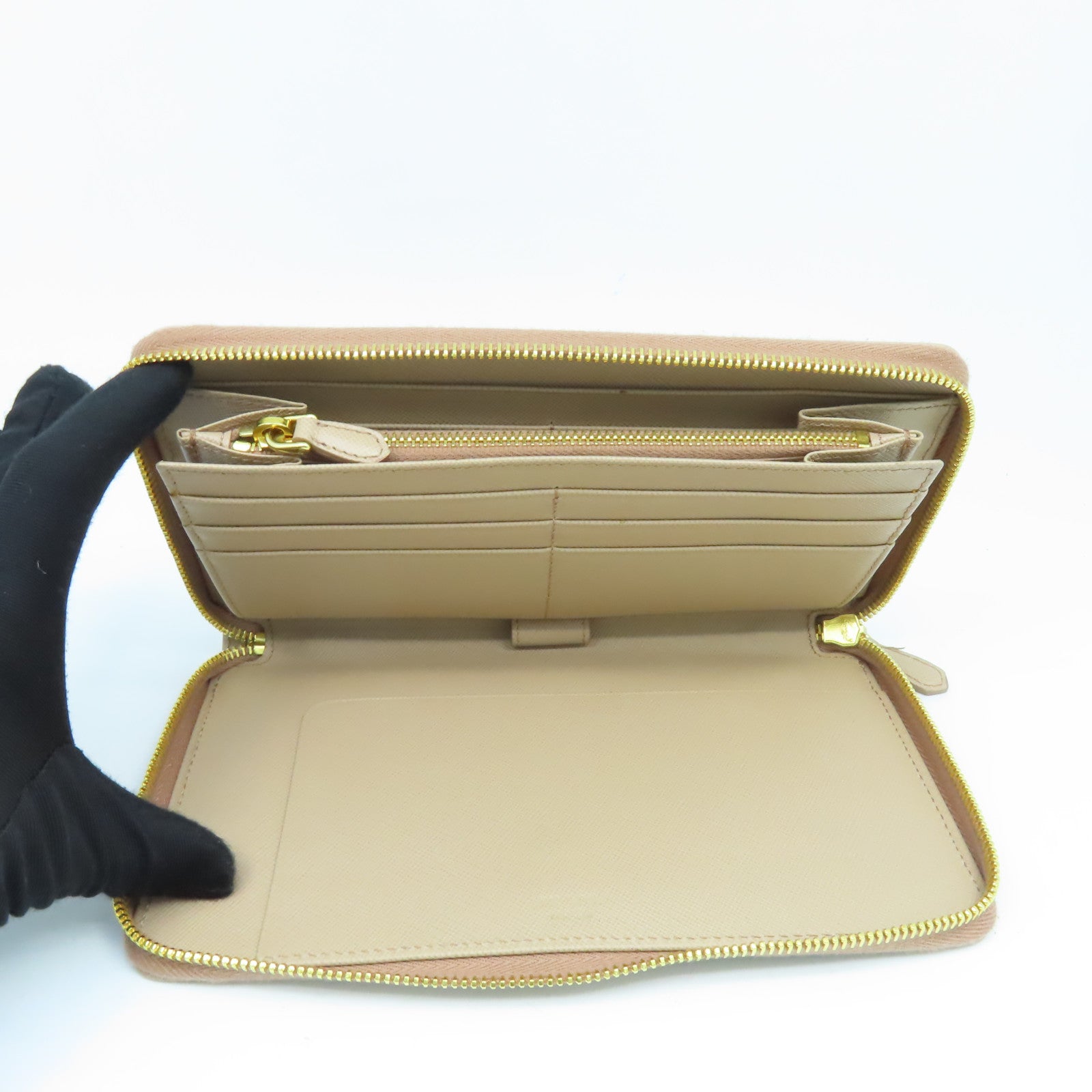 PRADA 牛皮皮革Long Wallet金扣長錢包淺粉紅色