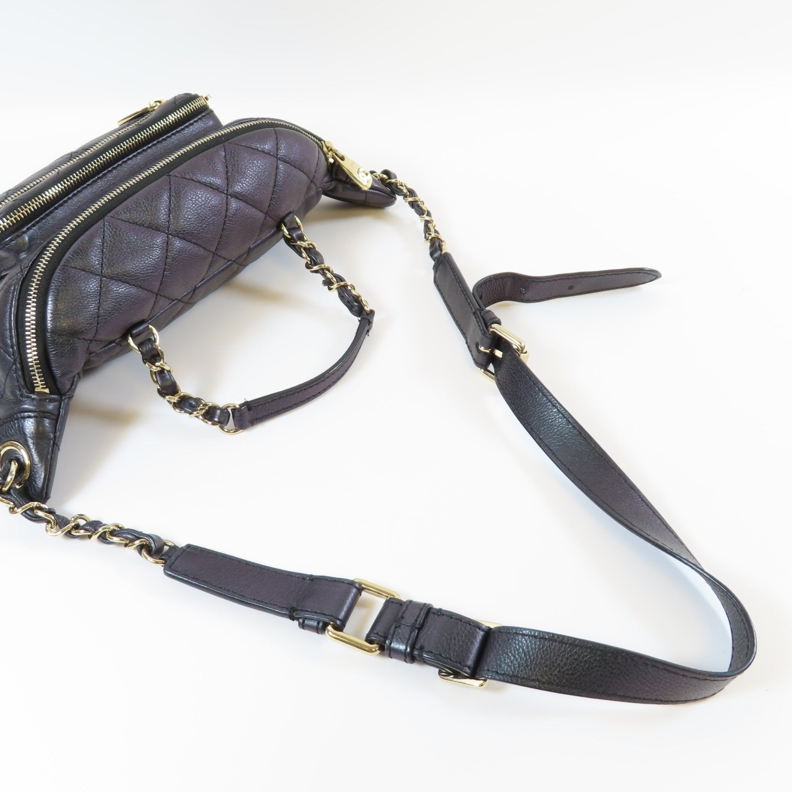 CHANEL 菱格牛皮皮革Waist Bag金扣腰包深紫色