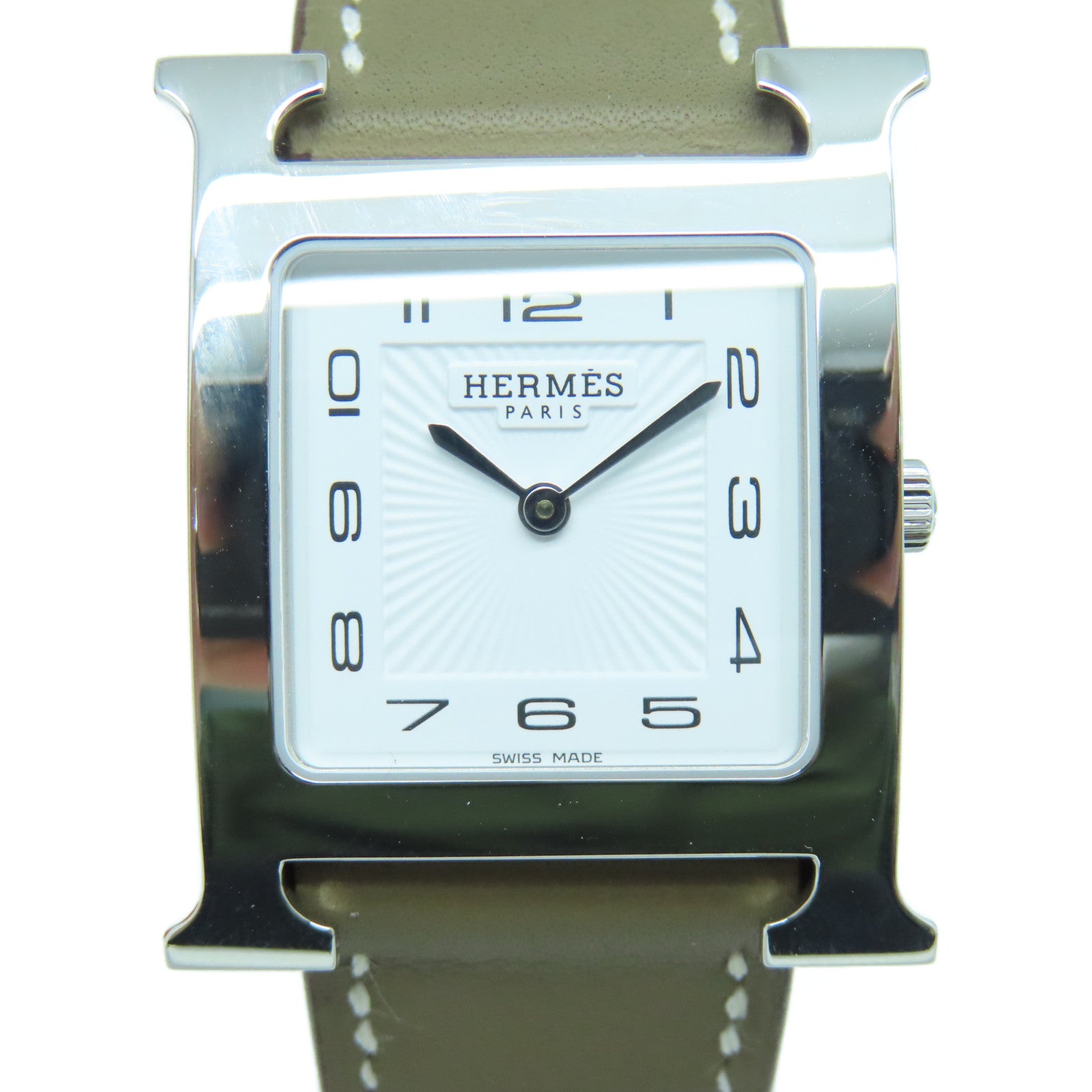 HERMES H Watch 30MM18K Platinum Quartz Movement Elephant Gray
