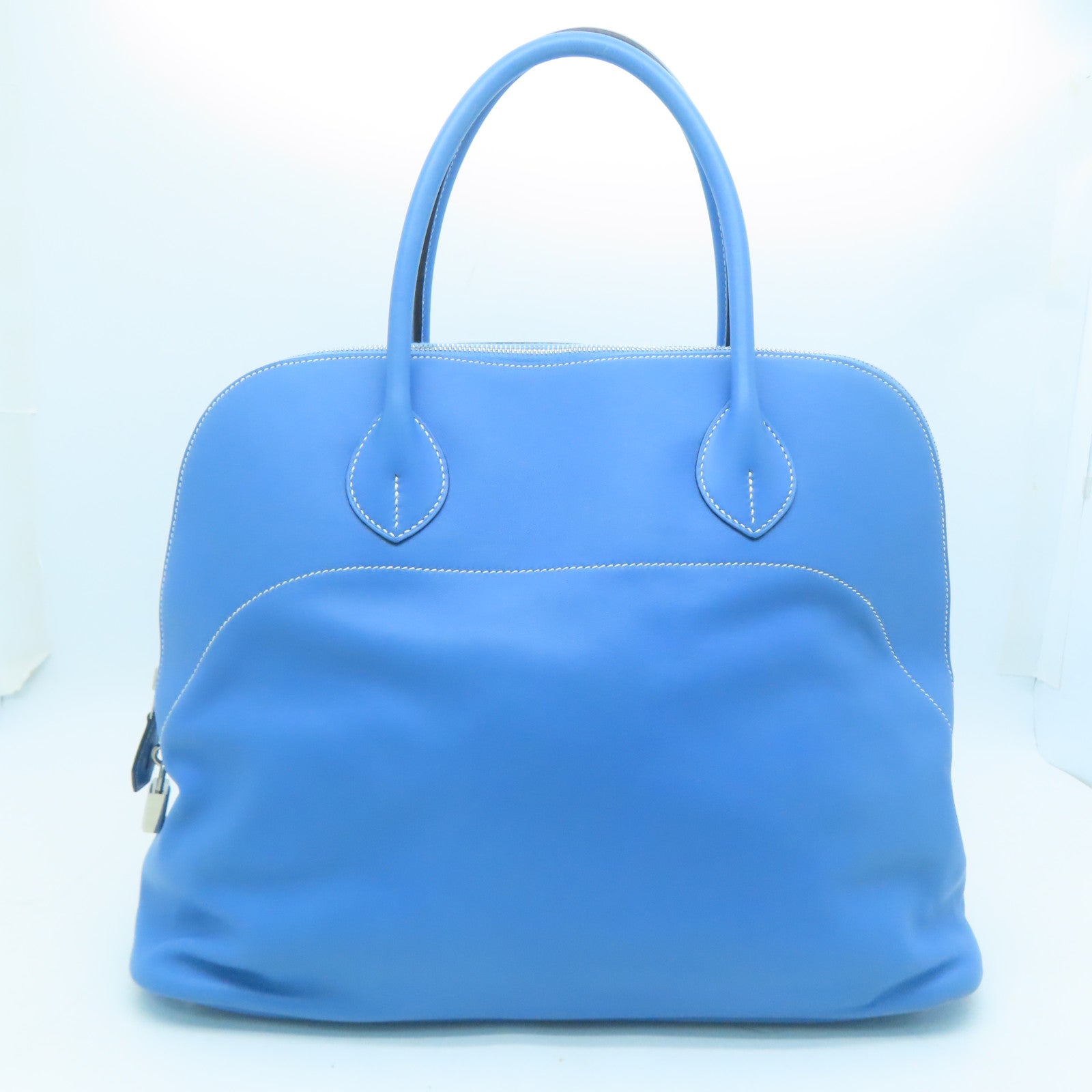 HERMES Swift皮革Bolide Relax银扣手挽袋蓝色