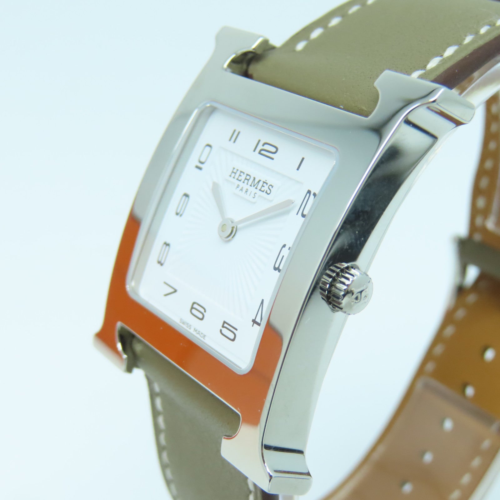 HERMES H Watch 30MM18K Platinum Quartz Movement Elephant Gray