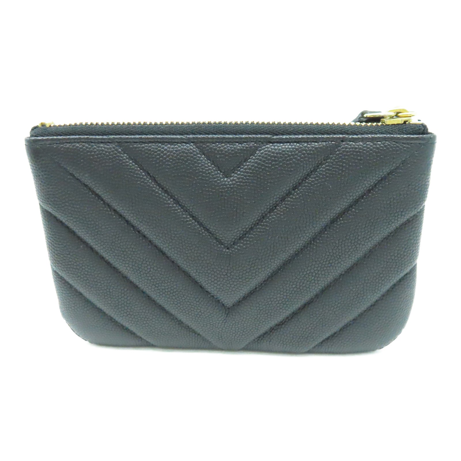 CHANEL 斜紋Caviar皮革Pouch金扣手拿包黑色