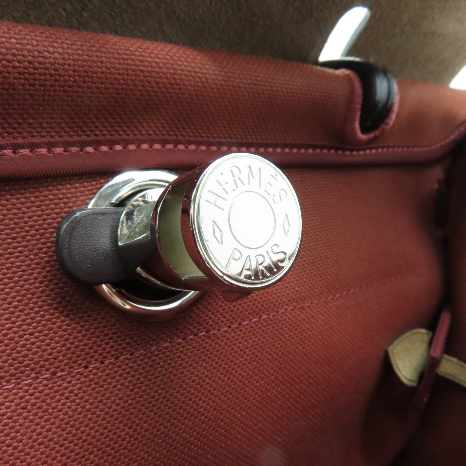 HERMES 帆布Herbag PM銀扣手挽肩背兩用袋紅磚色/棕色
