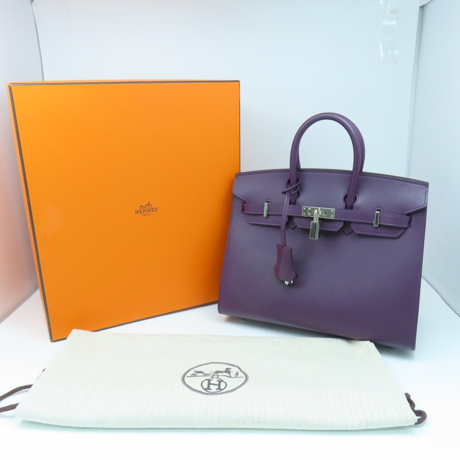 HERMES Madame皮革Birkin 25銀扣手挽袋暗紫色