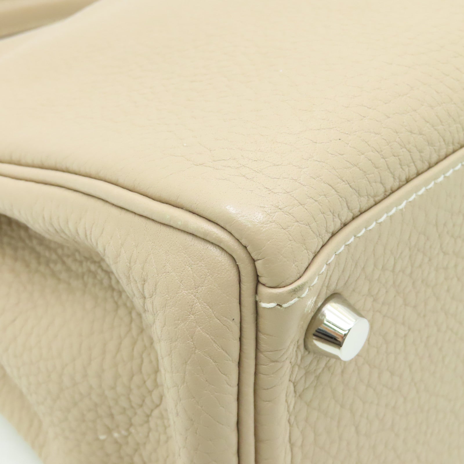 HERMES Clemence皮革Kelly 28銀扣手挽肩背兩用袋米色