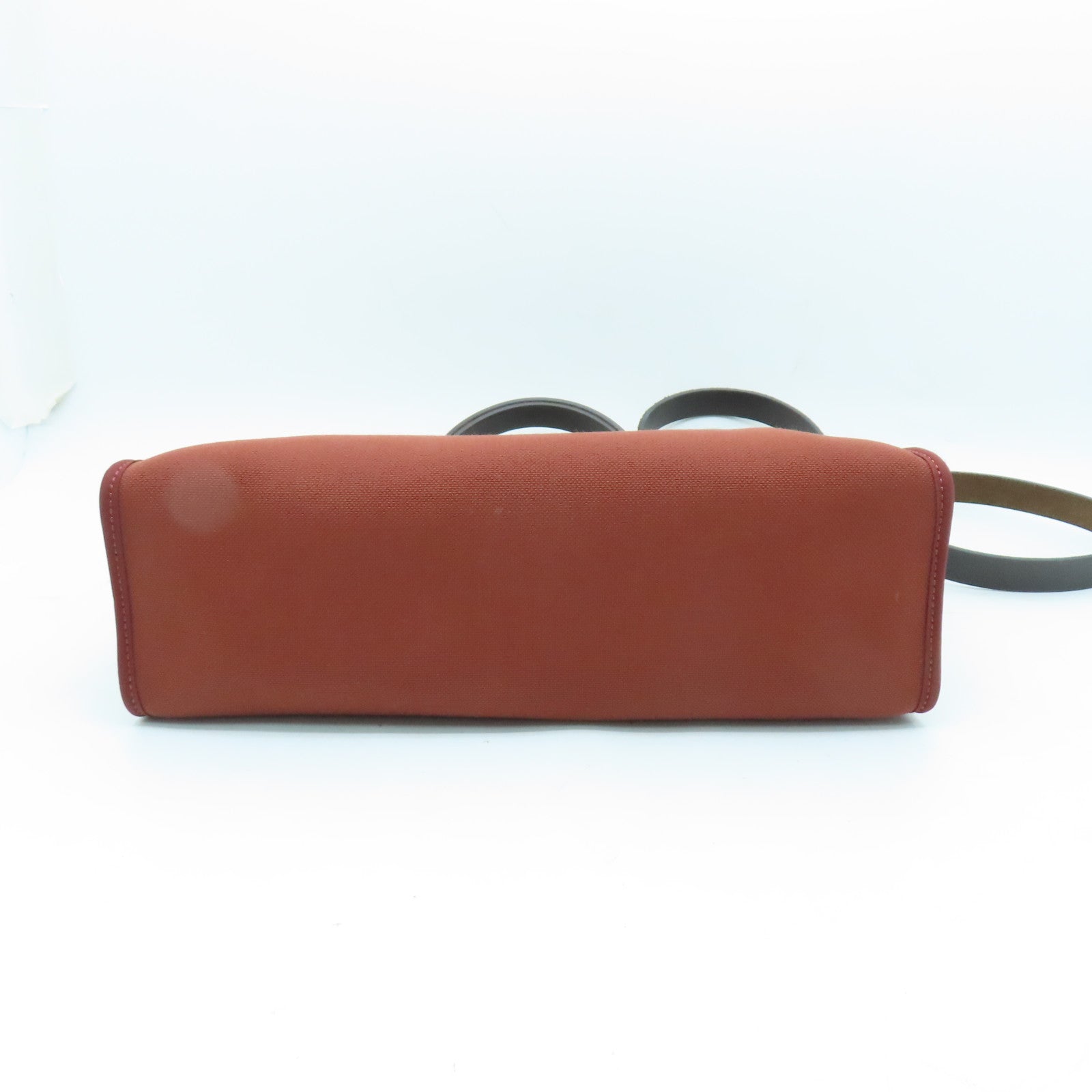 HERMES 帆布Herbag PM銀扣手挽肩背兩用袋紅磚色/棕色