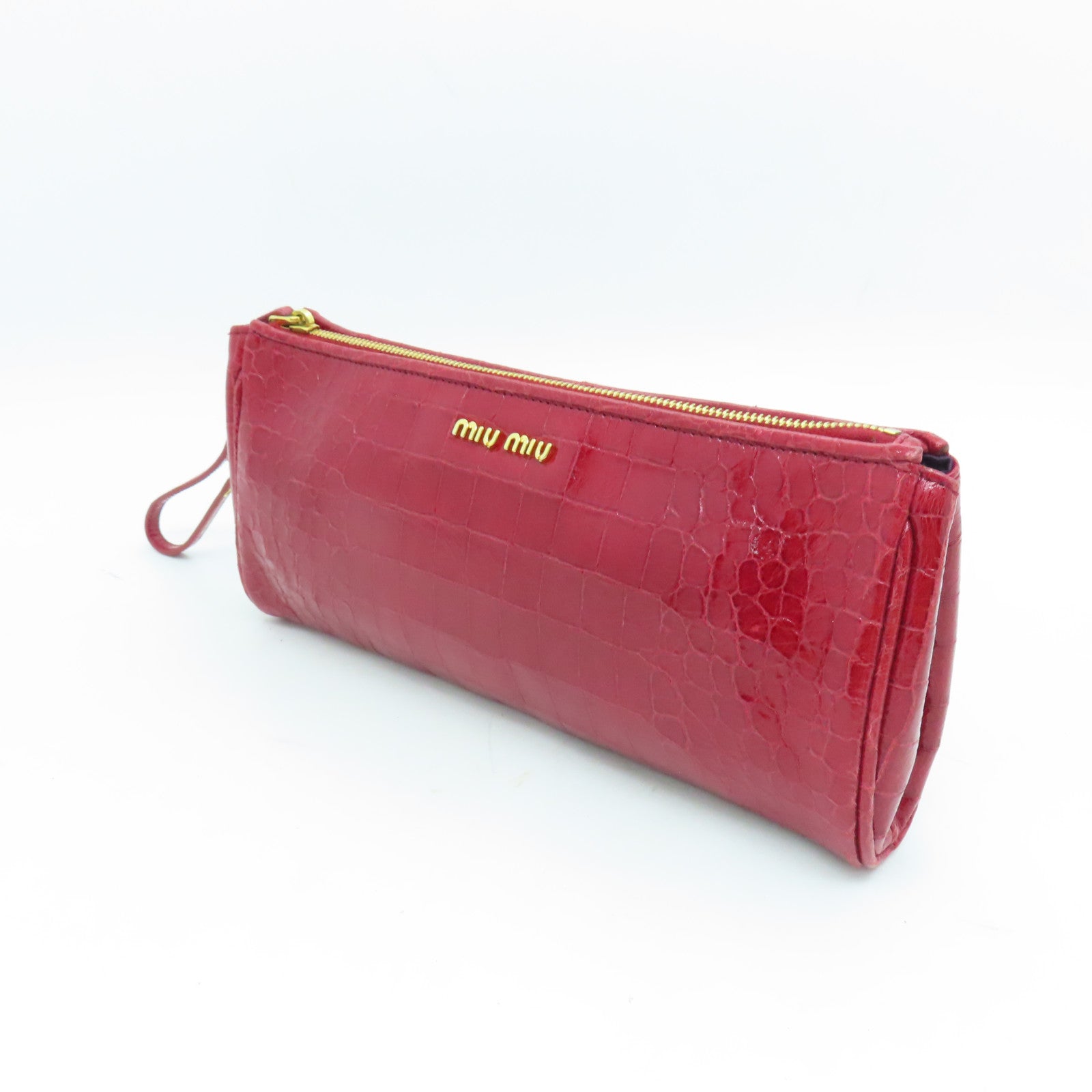 Miu Miu 皮革Pouch金扣手拿包紅色
