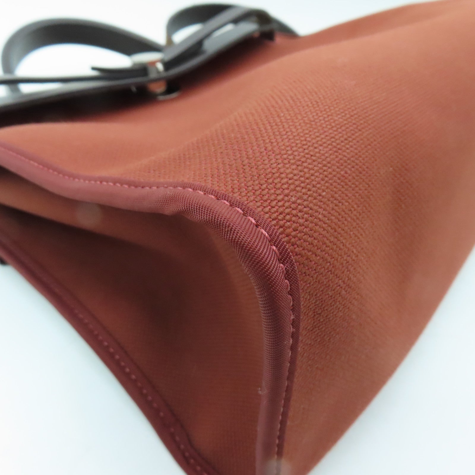 HERMES 帆布Herbag PM銀扣手挽肩背兩用袋紅磚色/棕色