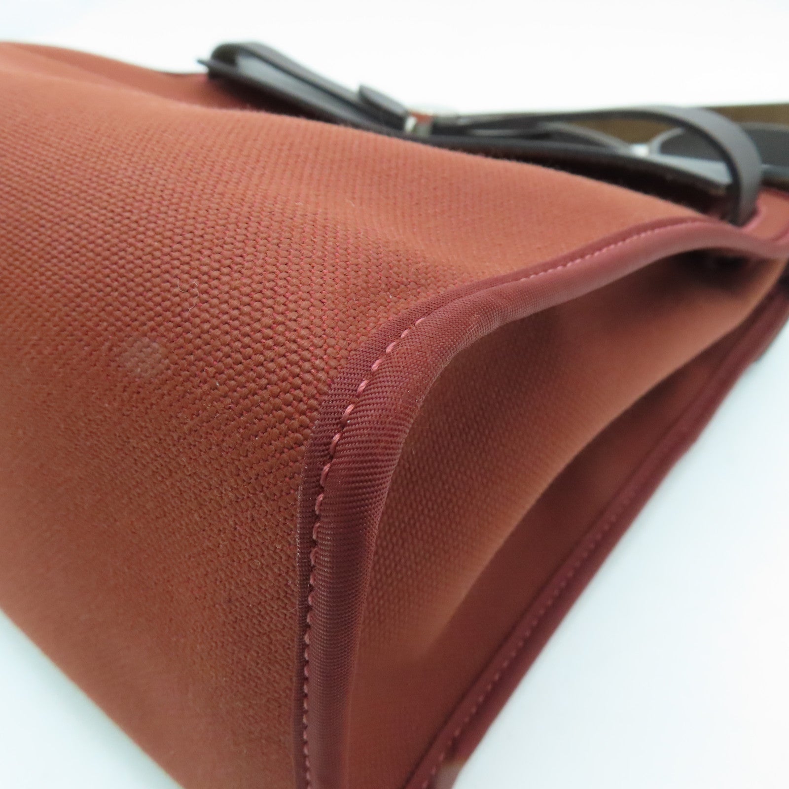 HERMES 帆布Herbag PM銀扣手挽肩背兩用袋紅磚色/棕色