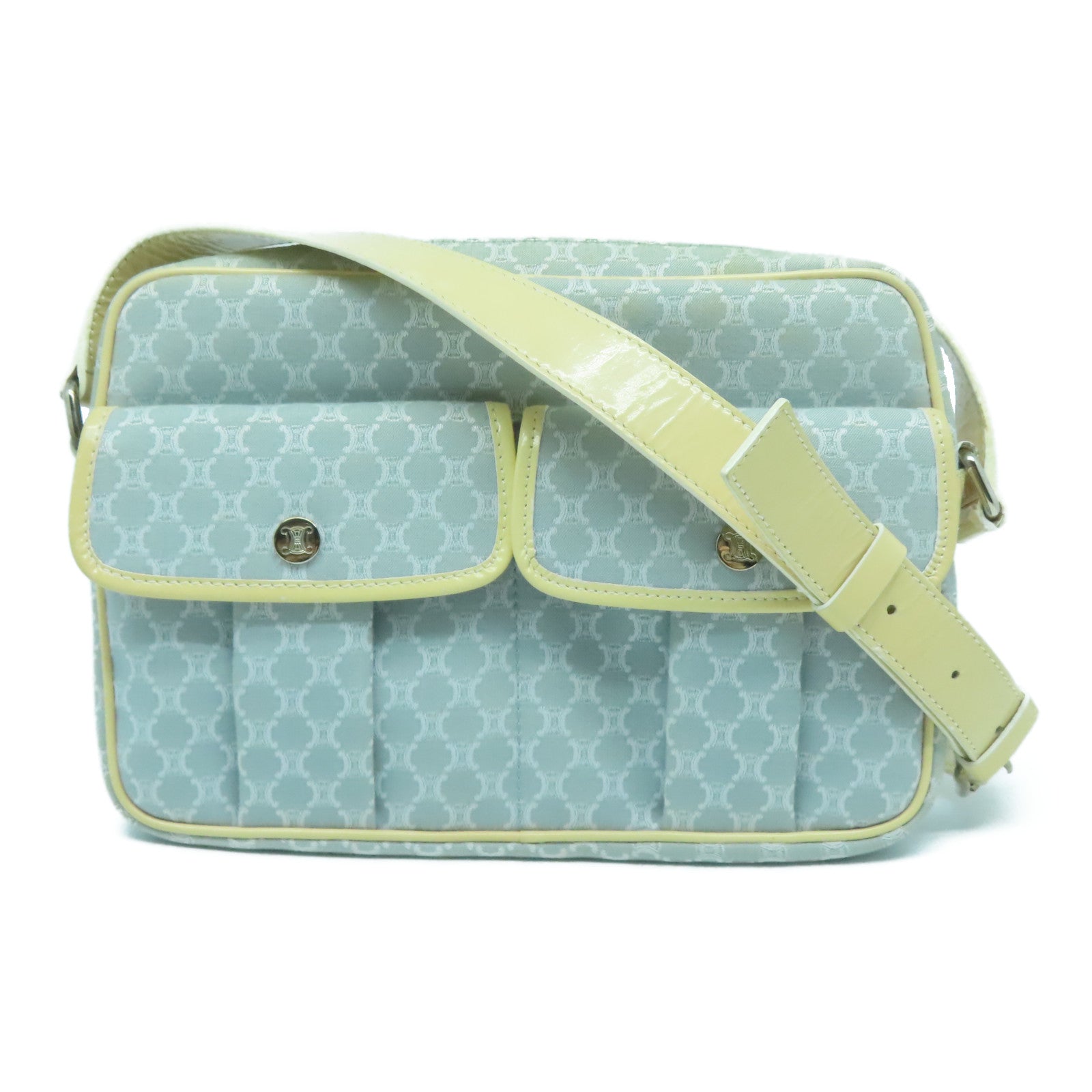 CELINE 帆布Shoulder Bag銀扣肩背袋淺藍色/米色