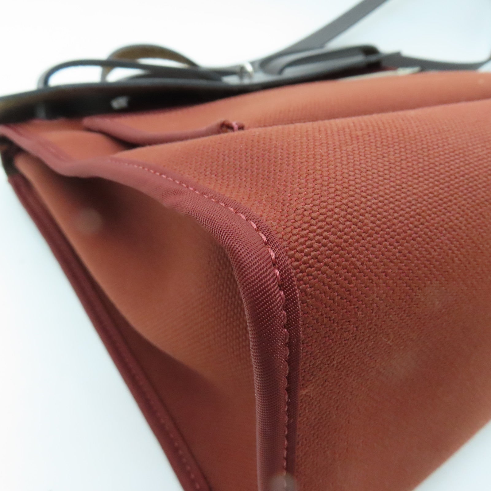 HERMES 帆布Herbag PM銀扣手挽肩背兩用袋紅磚色/棕色
