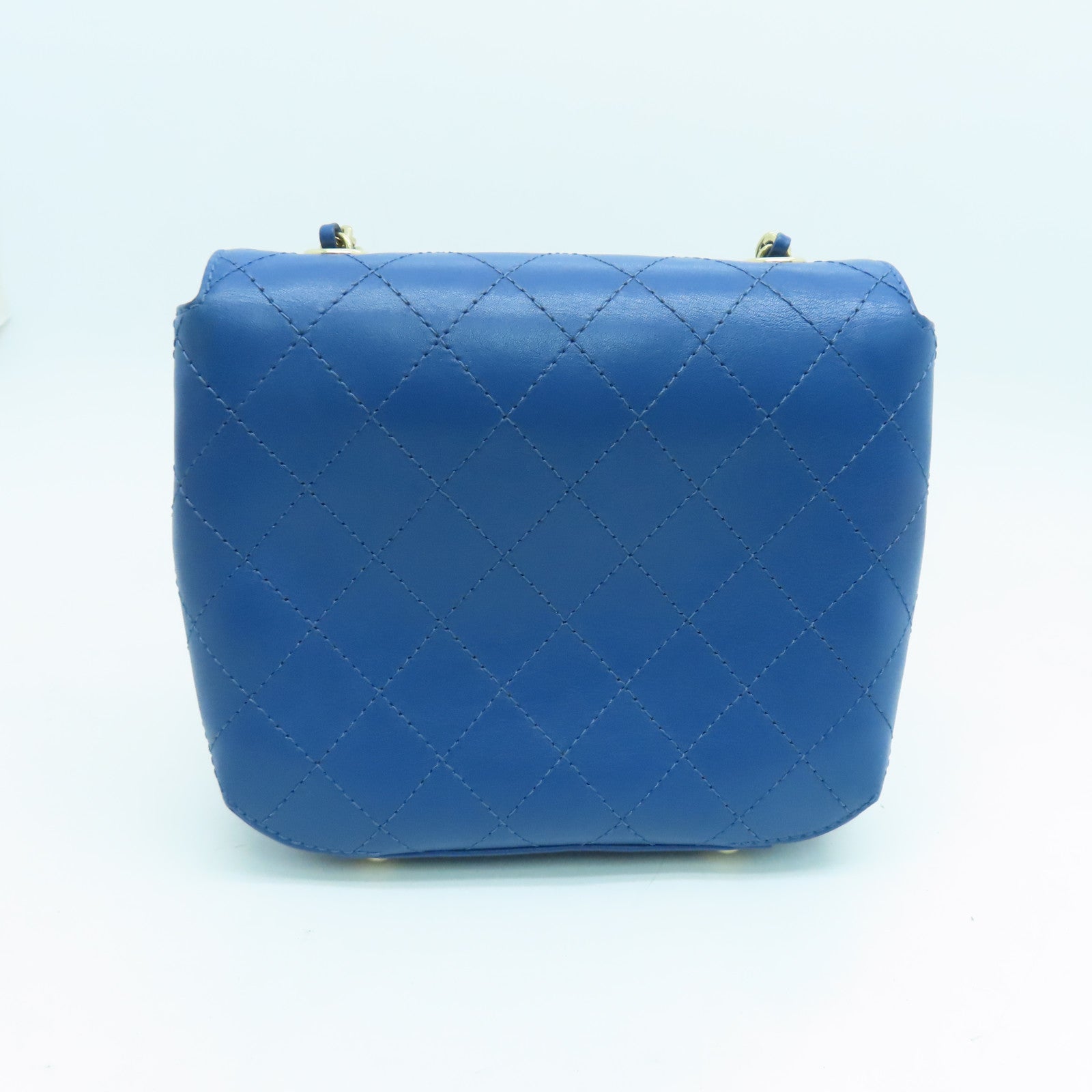CHANEL 菱格牛皮皮革Chain Shoulder鏈帶肩背袋金扣藍色