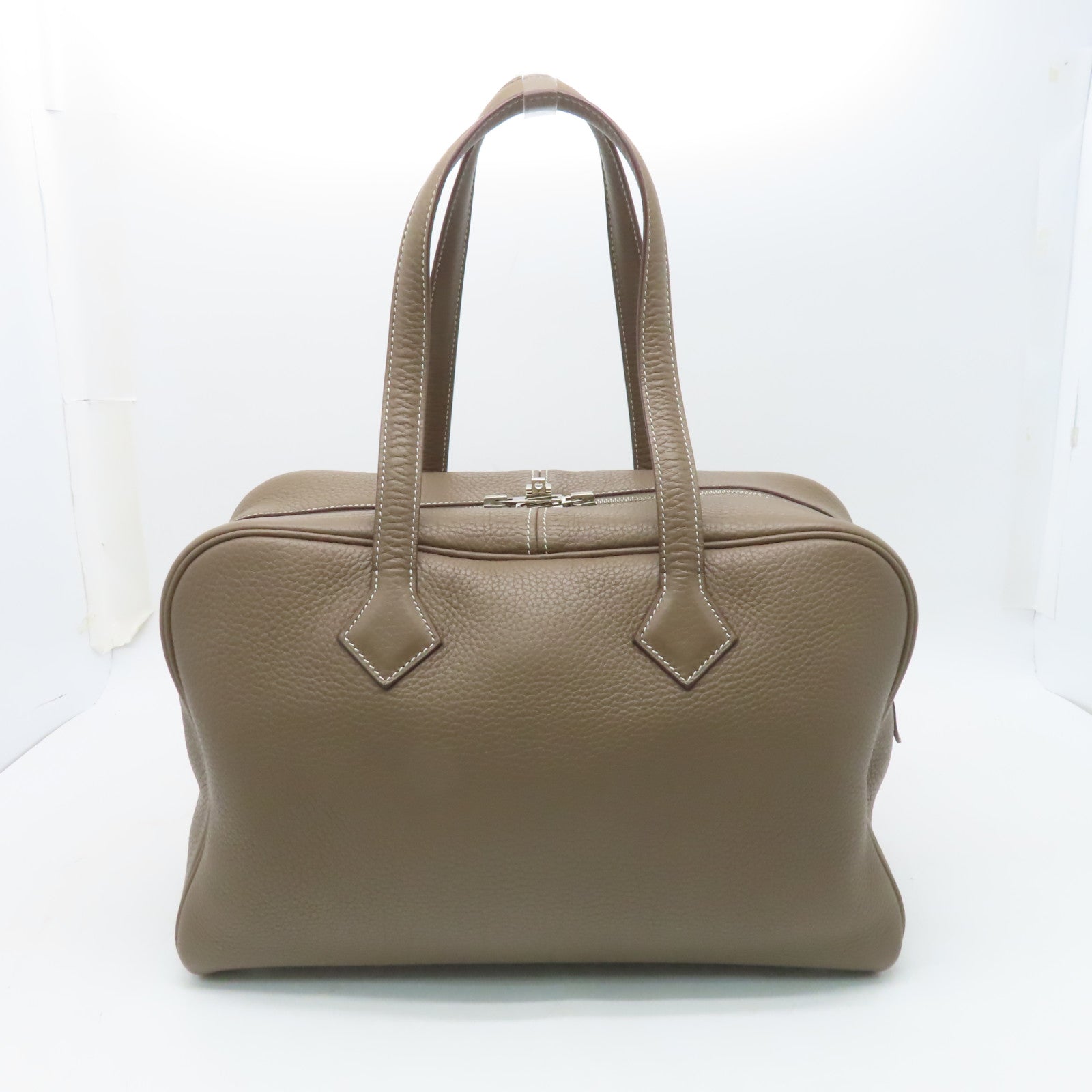 HERMES Clemence皮革Victoria銀扣肩背袋灰色