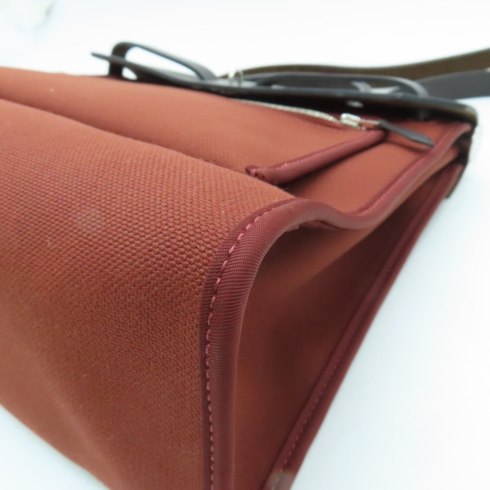 HERMES 帆布Herbag PM銀扣手挽肩背兩用袋紅磚色/棕色
