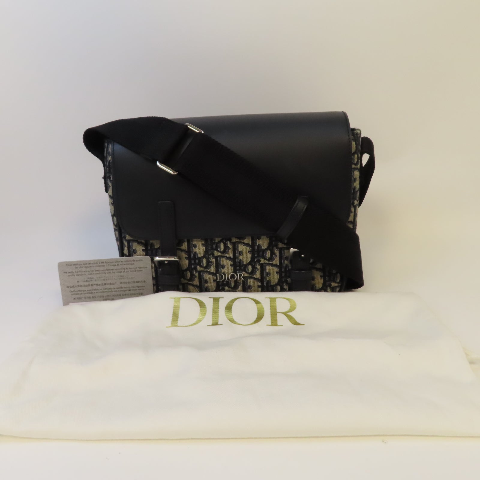 Dior 帆布Messenger Bag銀扣肩背袋深藍色