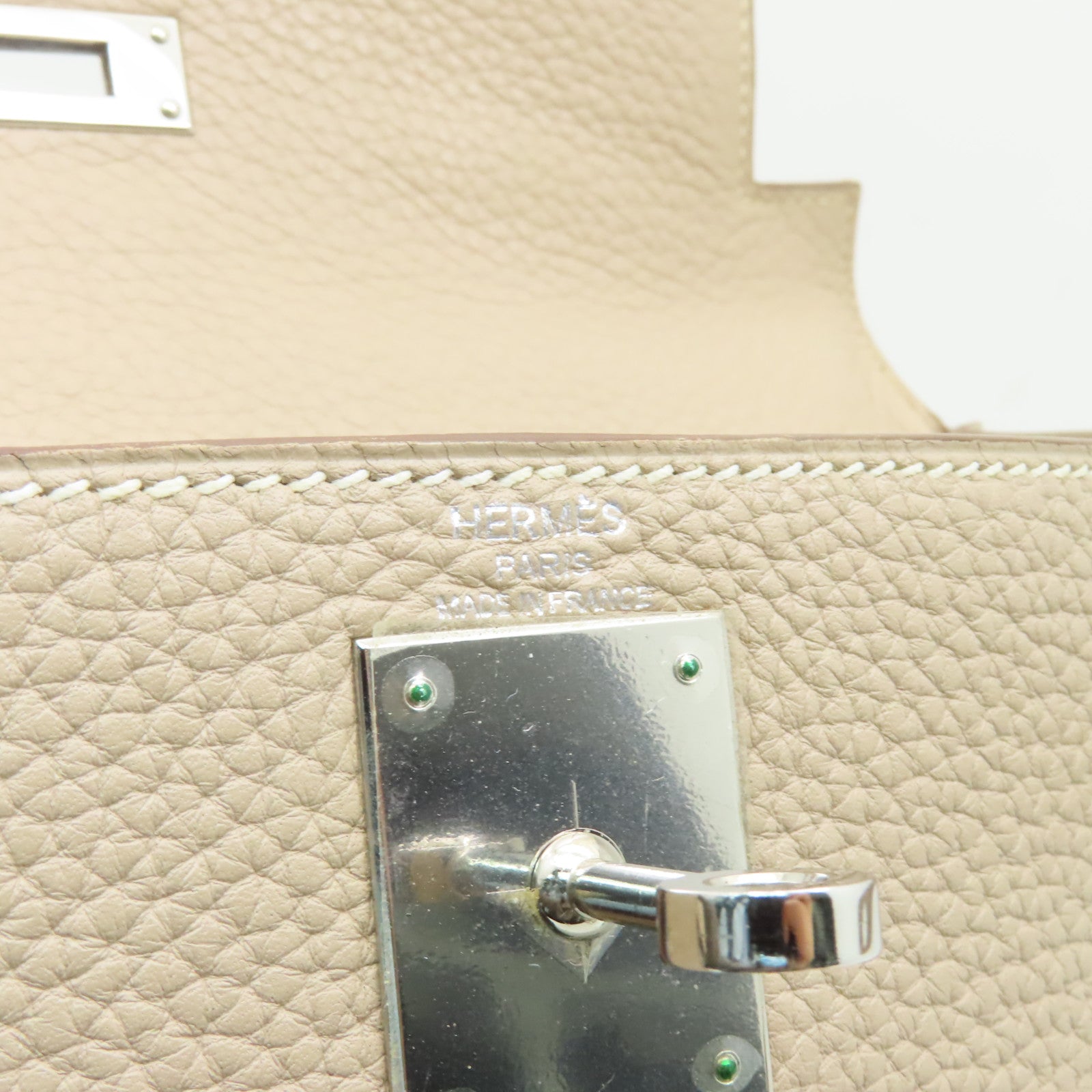HERMES Clemence皮革Kelly 28銀扣手挽肩背兩用袋米色