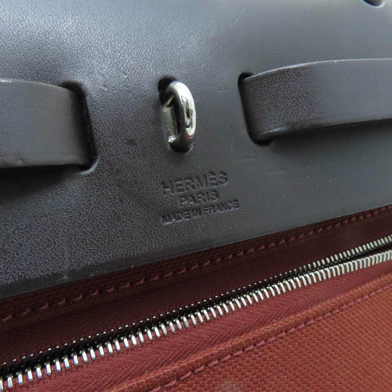 HERMES 帆布Herbag PM銀扣手挽肩背兩用袋紅磚色/棕色
