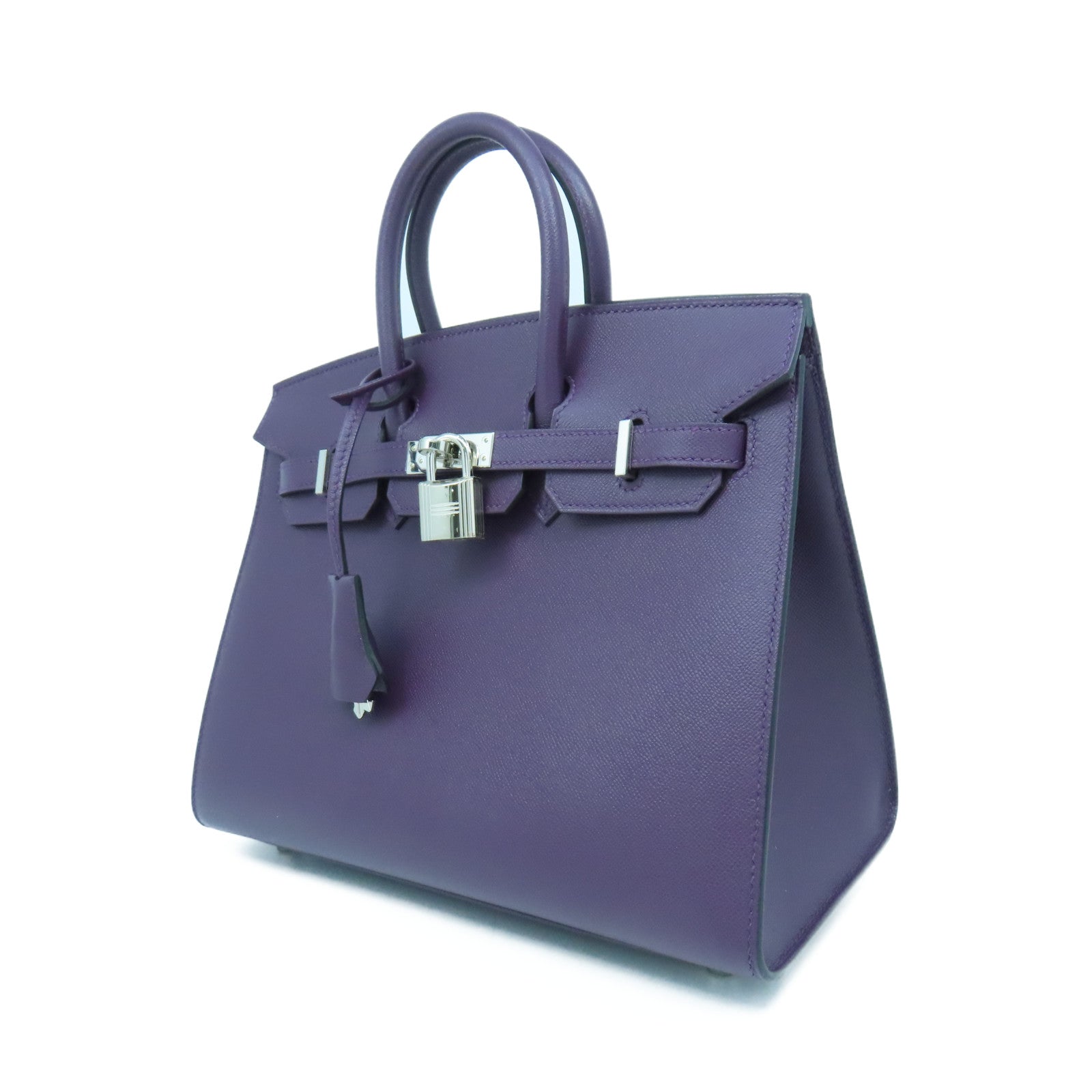 HERMES Madame皮革Birkin 25銀扣手挽袋暗紫色