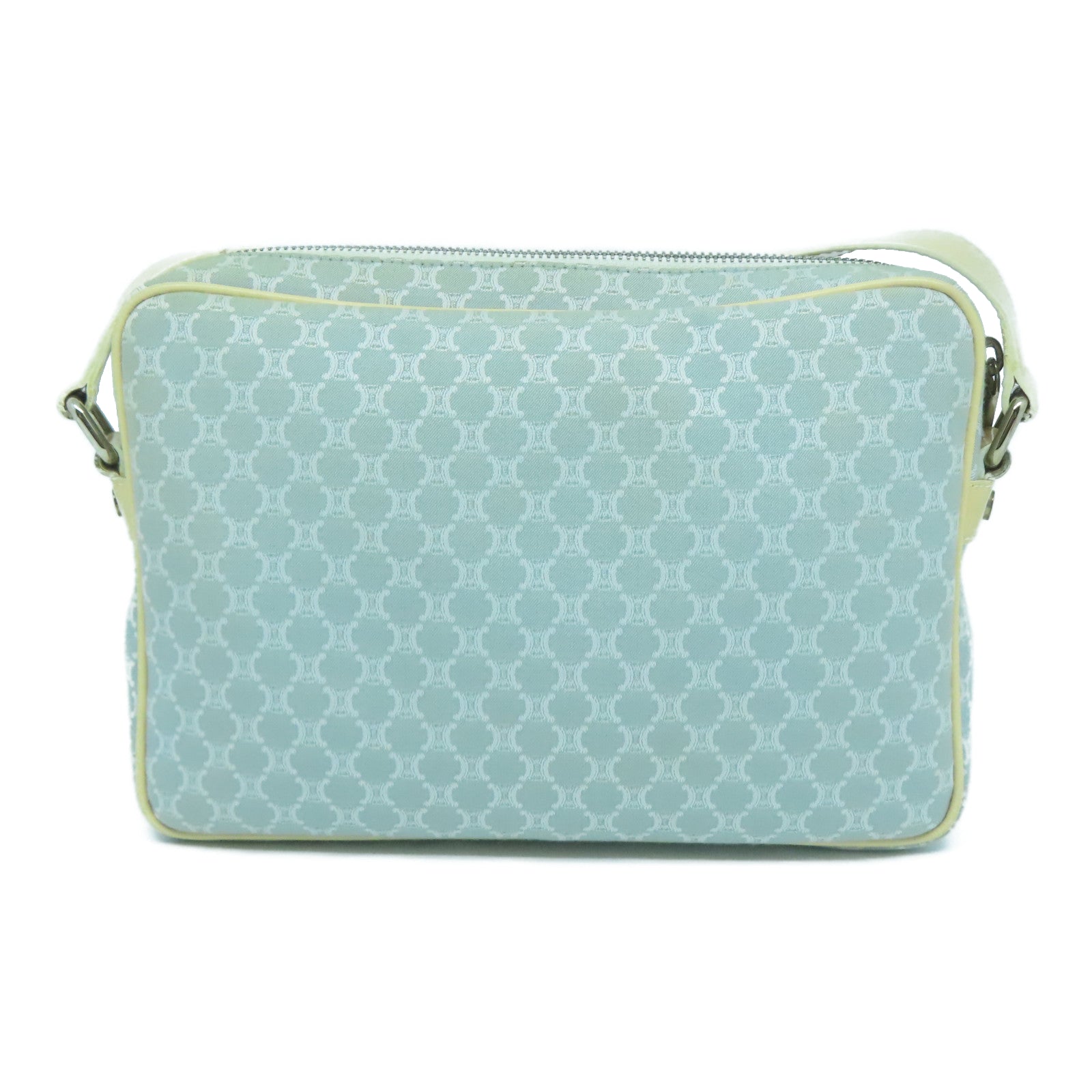 CELINE 帆布Shoulder Bag銀扣肩背袋淺藍色/米色