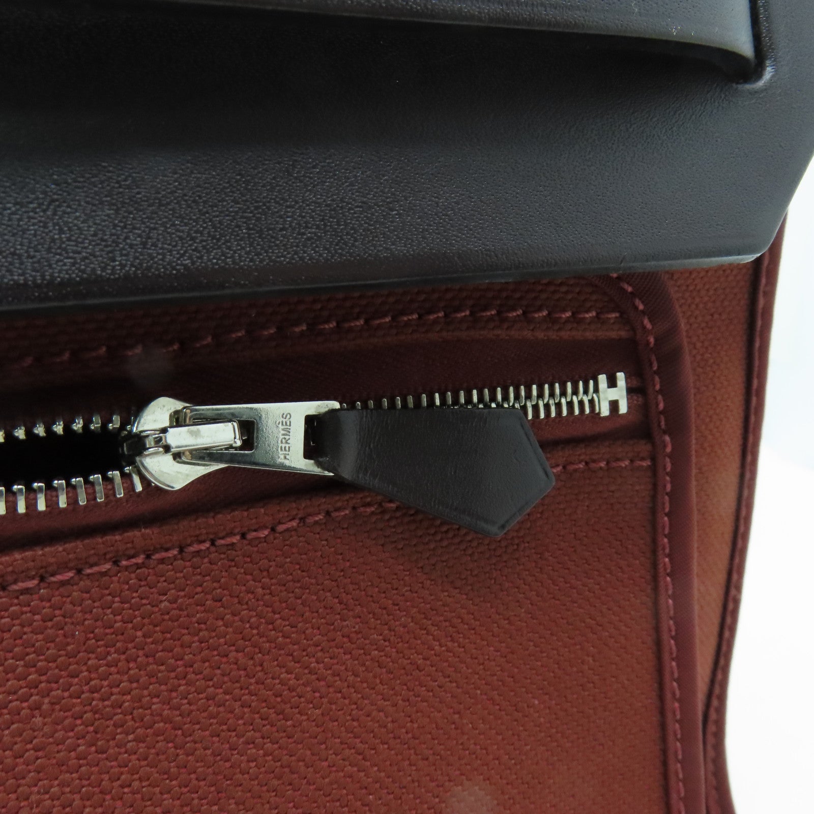 HERMES 帆布Herbag PM銀扣手挽肩背兩用袋紅磚色/棕色