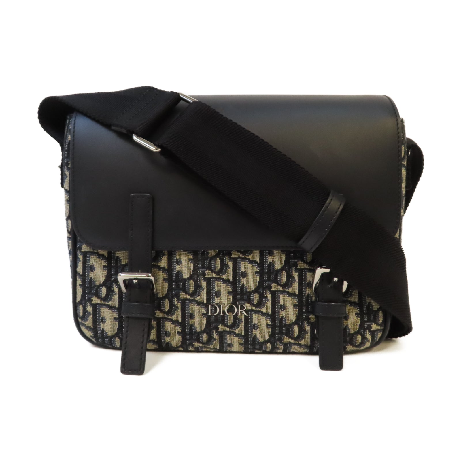 Dior 帆布Messenger Bag銀扣肩背袋深藍色