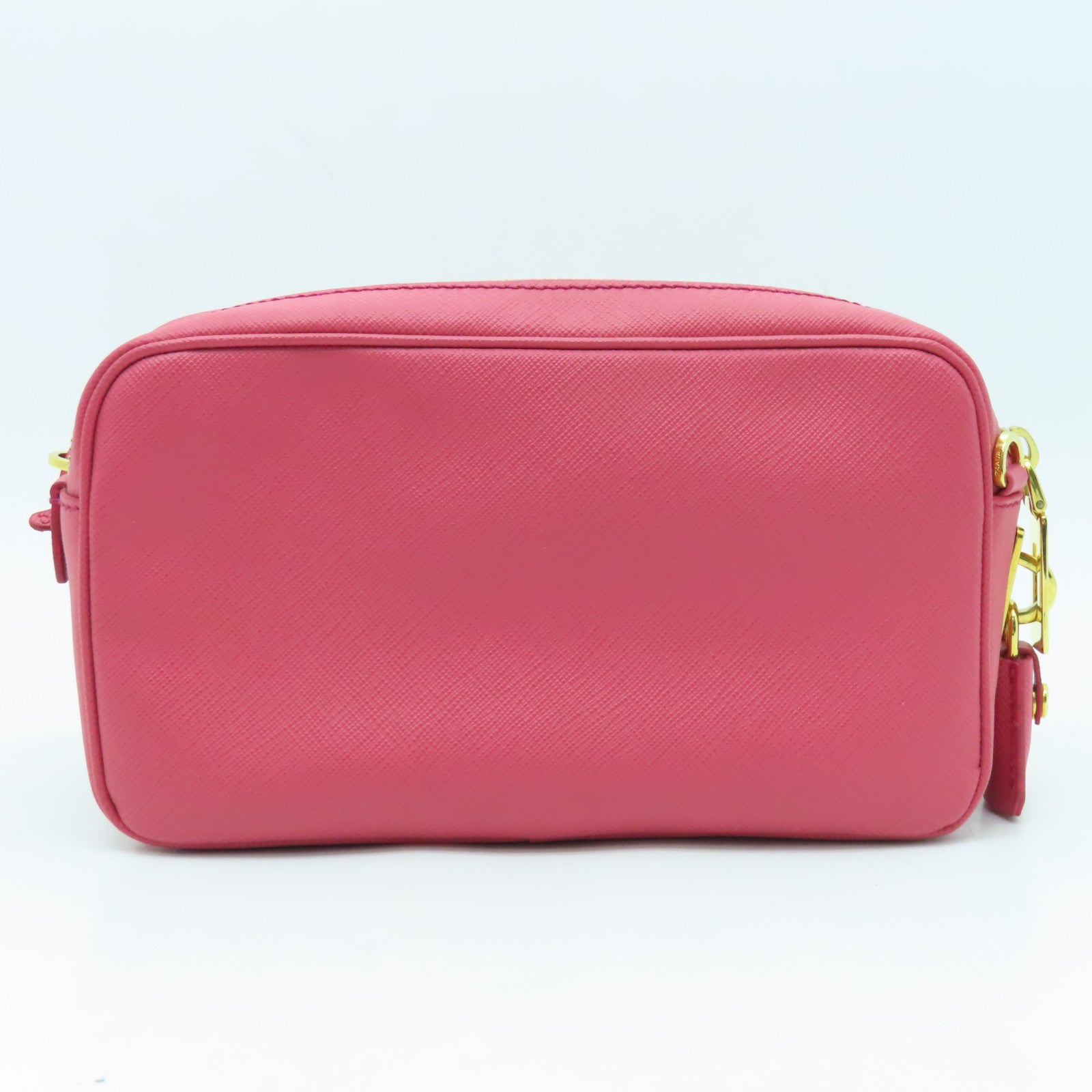 PRADA Saffiano Leather Shoulder Bag Gold Buckle Pink