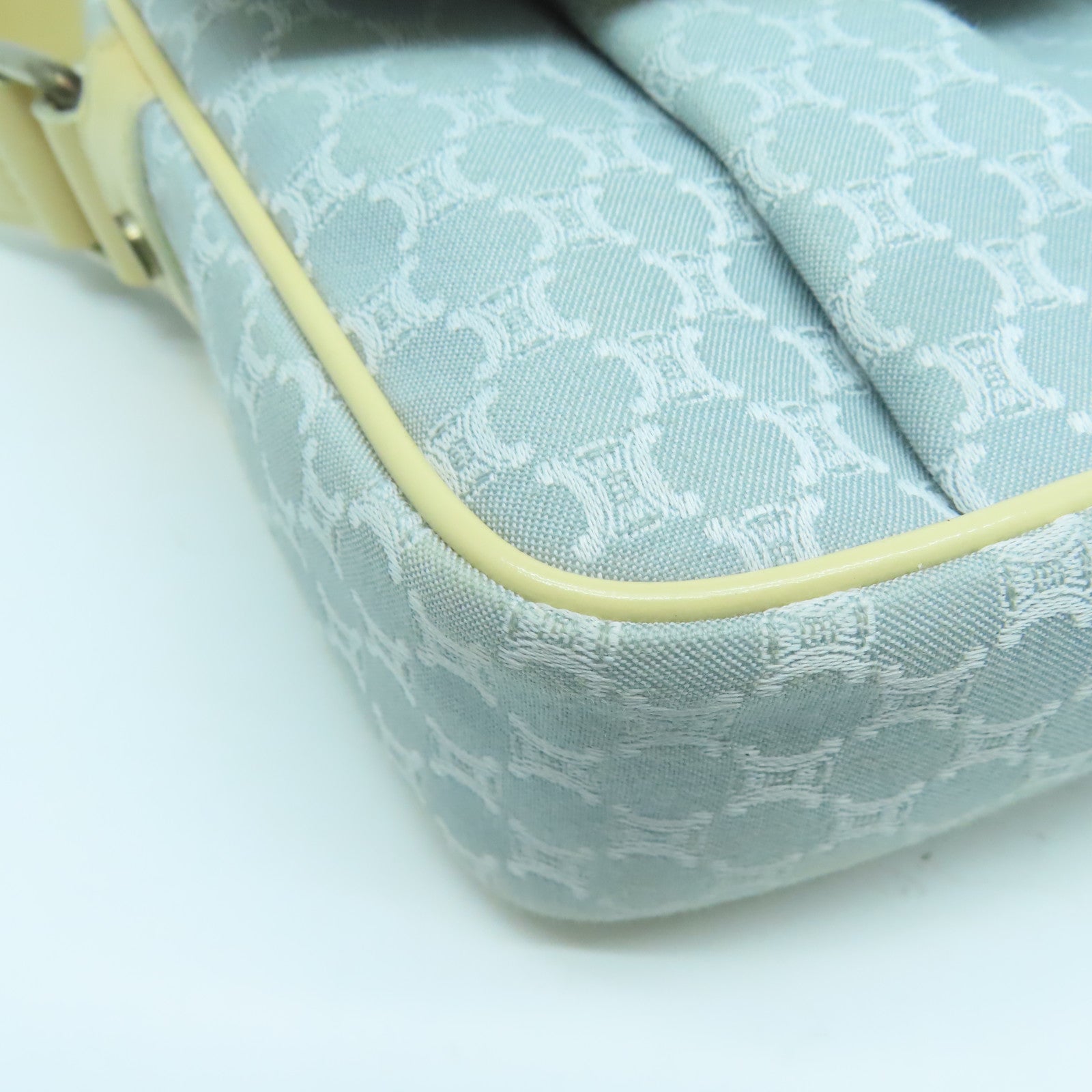 CELINE 帆布Shoulder Bag銀扣肩背袋淺藍色/米色
