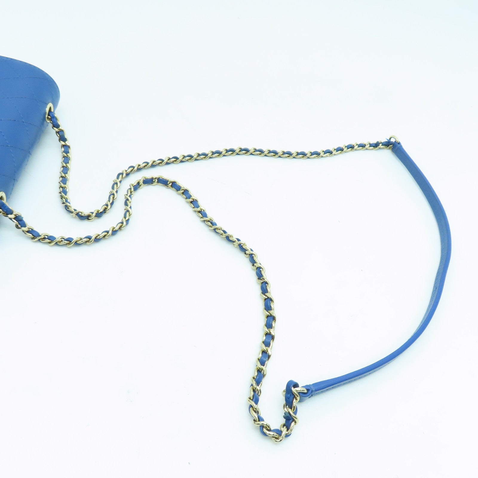 CHANEL 菱格牛皮皮革Chain Shoulder鏈帶肩背袋金扣藍色