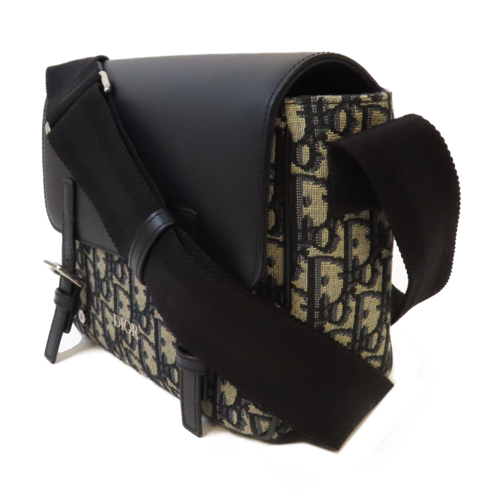Dior 帆布Messenger Bag銀扣肩背袋深藍色