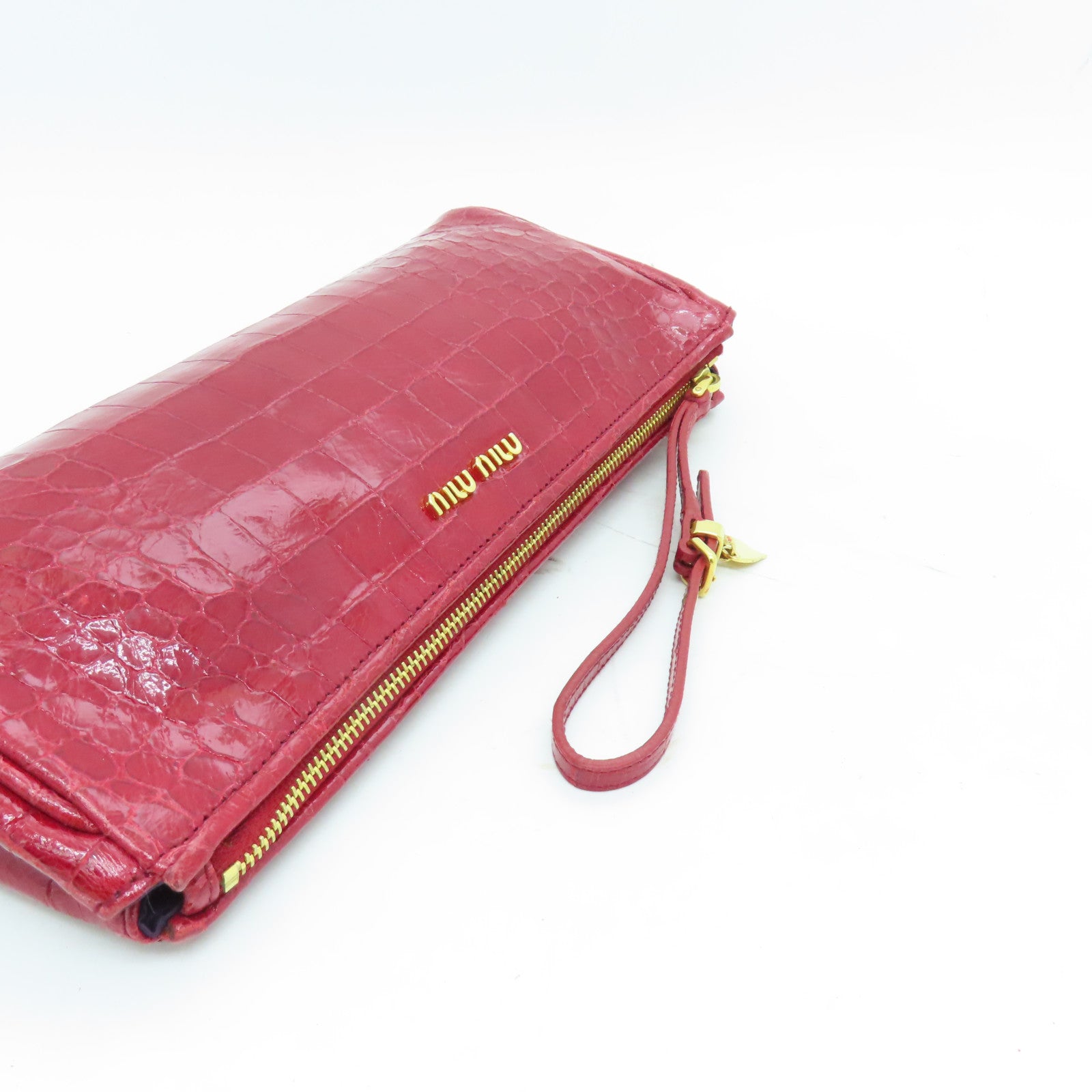 Miu Miu 皮革Pouch金扣手拿包紅色