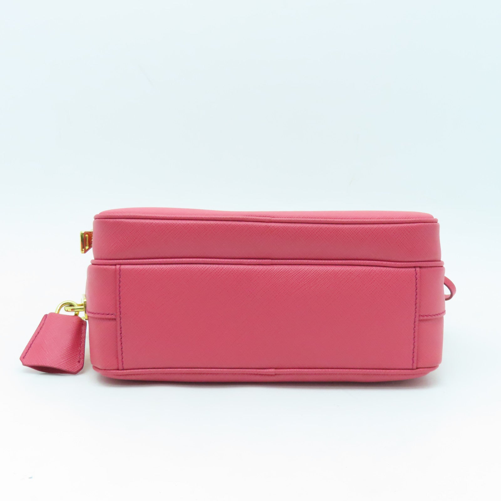 PRADA Saffiano Leather Shoulder Bag Gold Buckle Pink