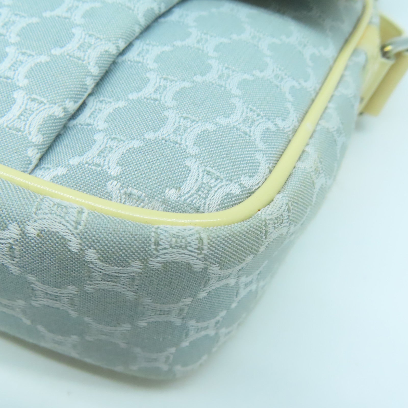 CELINE 帆布Shoulder Bag銀扣肩背袋淺藍色/米色