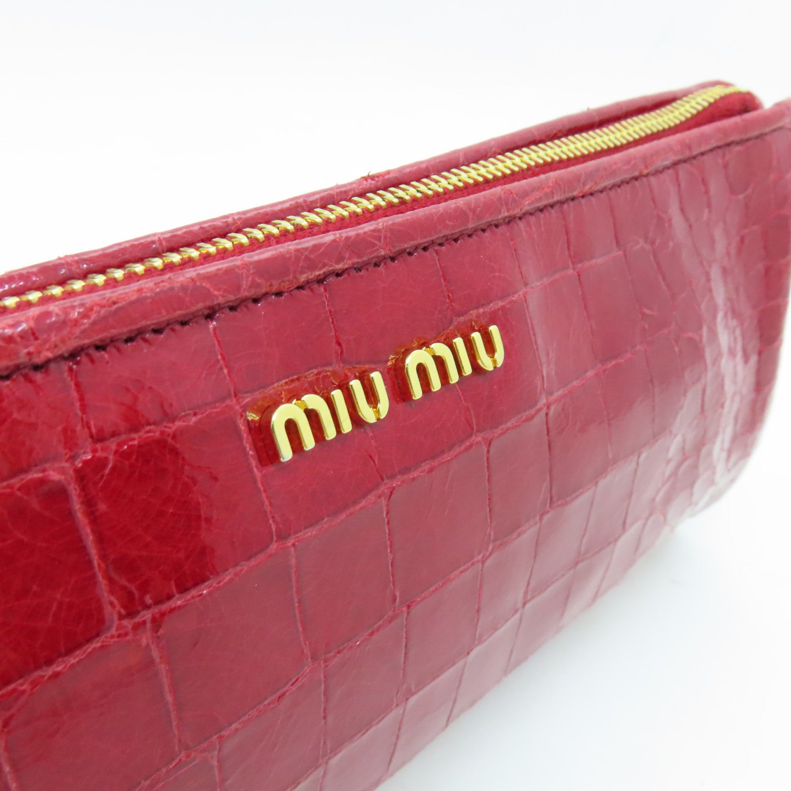 Miu Miu 皮革Pouch金扣手拿包紅色