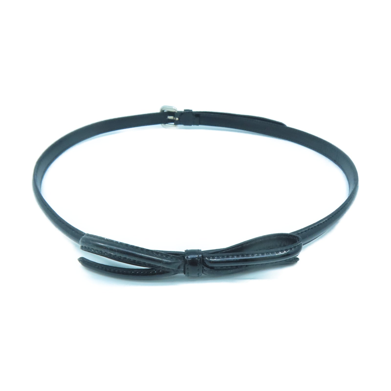 PRADA 漆皮皮革Belt銀扣皮帶黑色