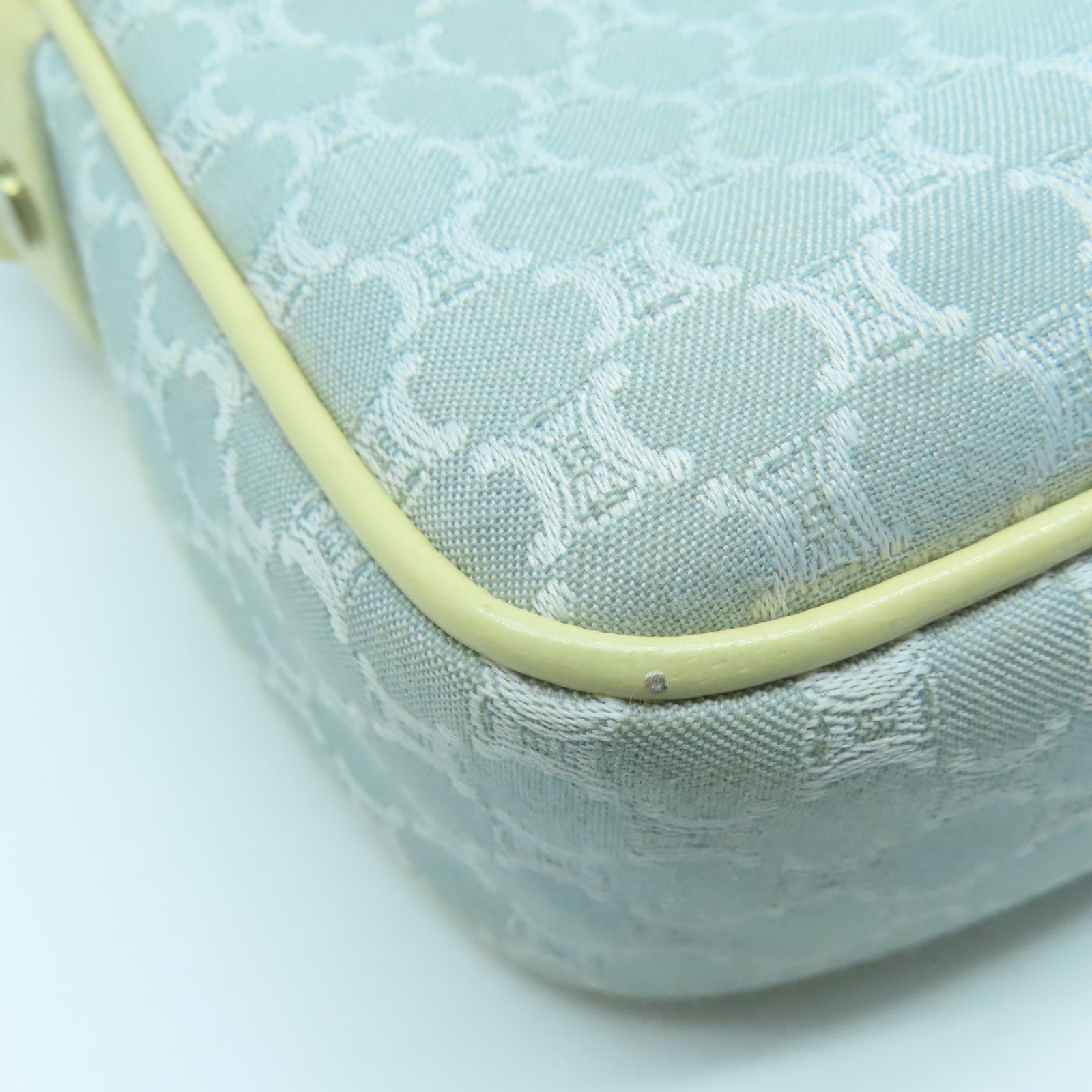 CELINE 帆布Shoulder Bag銀扣肩背袋淺藍色/米色
