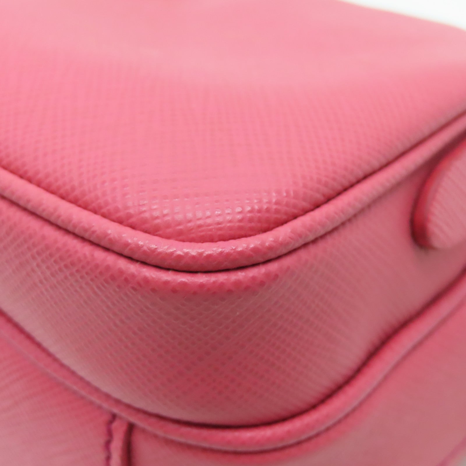 PRADA Saffiano Leather Shoulder Bag Gold Buckle Pink