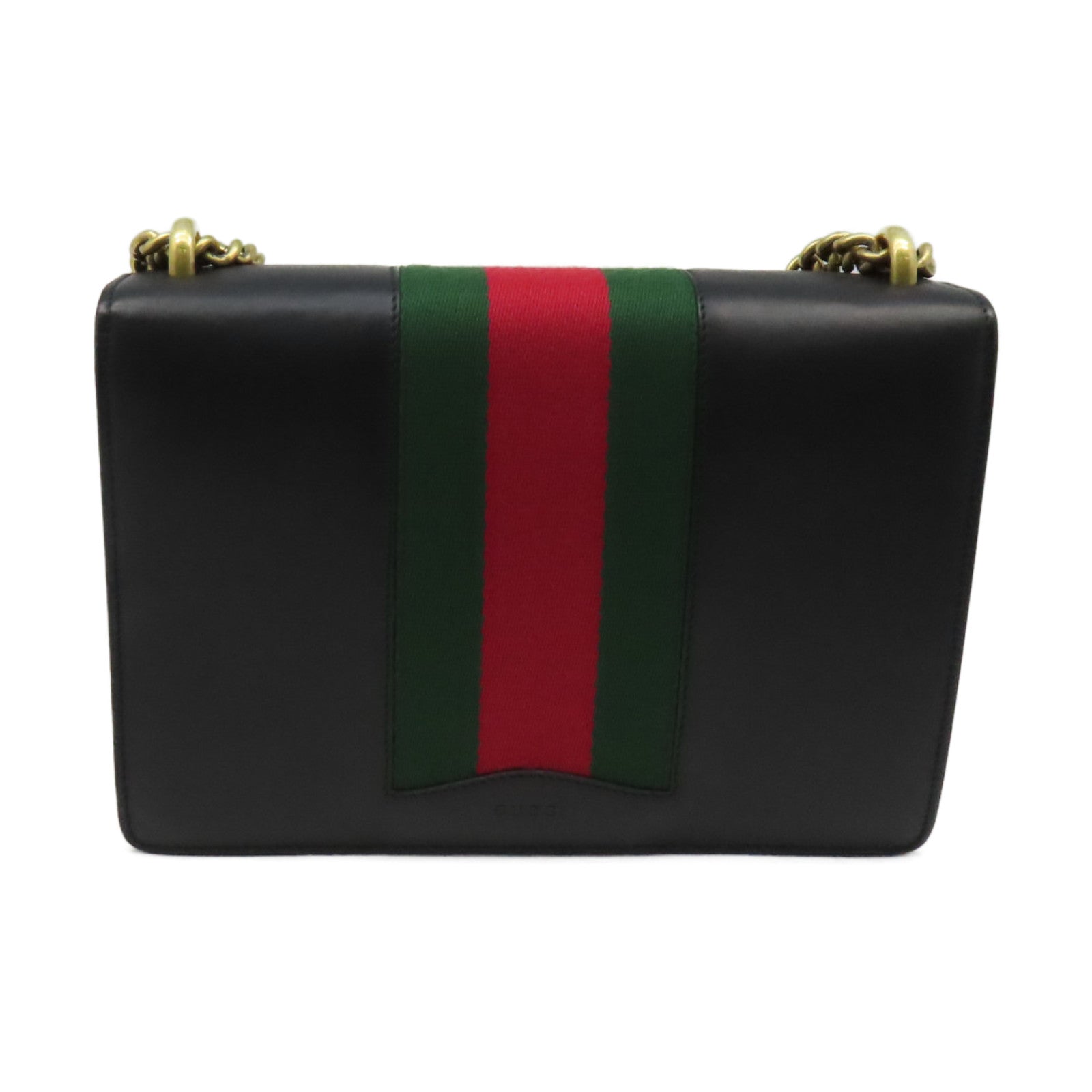 GUCCI 牛皮皮革Chain Shoulder Bag金扣鏈帶肩背袋黑色
