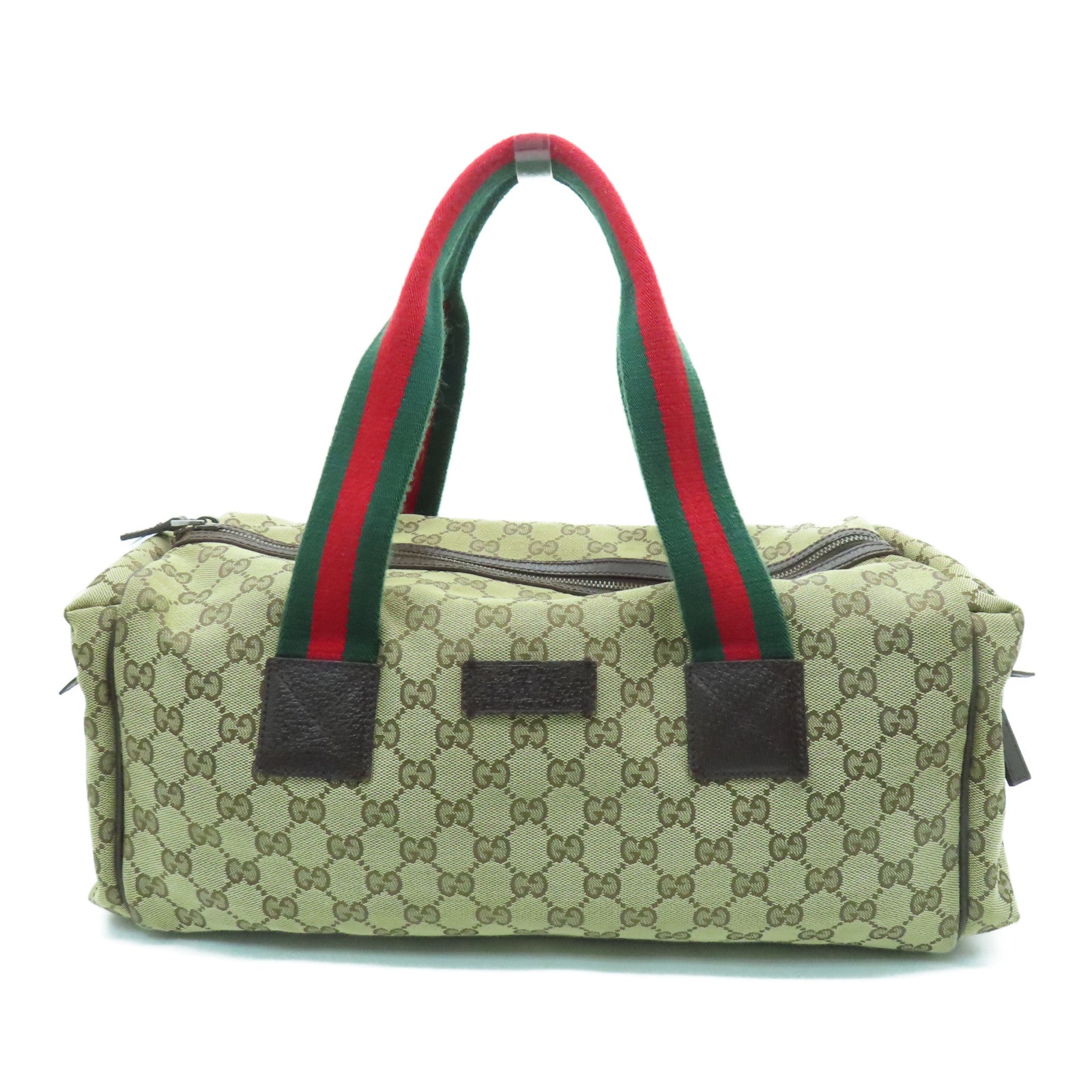 GUCCI 帆布Small Duffer Bag銀扣肩背袋棕色