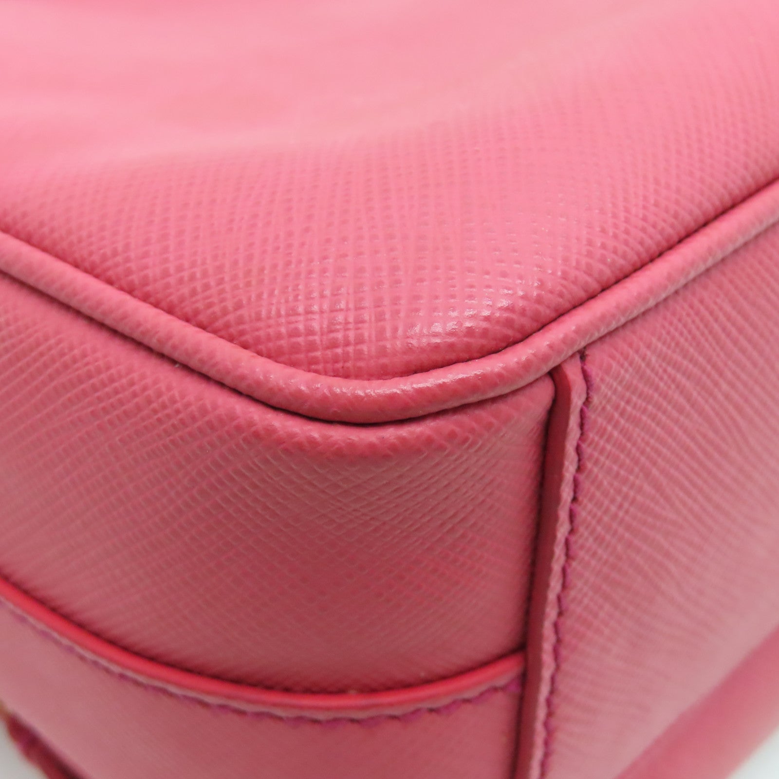 PRADA Saffiano Leather Shoulder Bag Gold Buckle Pink