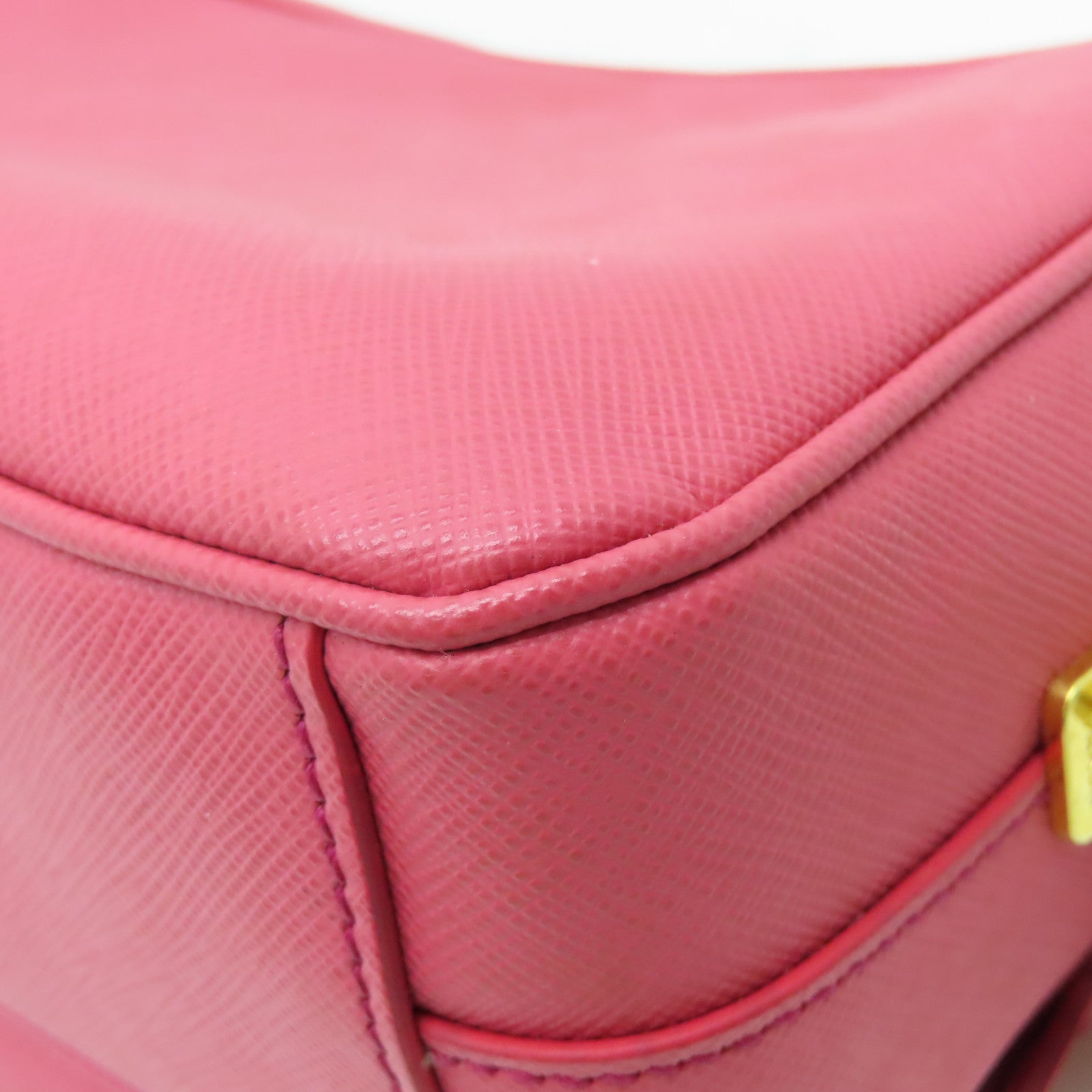PRADA Saffiano Leather Shoulder Bag Gold Buckle Pink