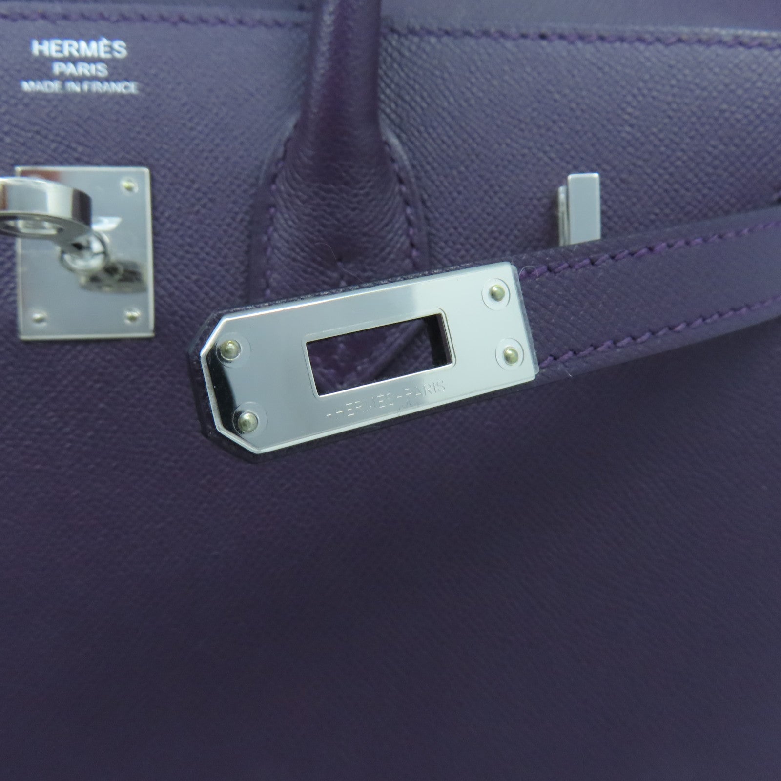 HERMES Madame皮革Birkin 25銀扣手挽袋暗紫色