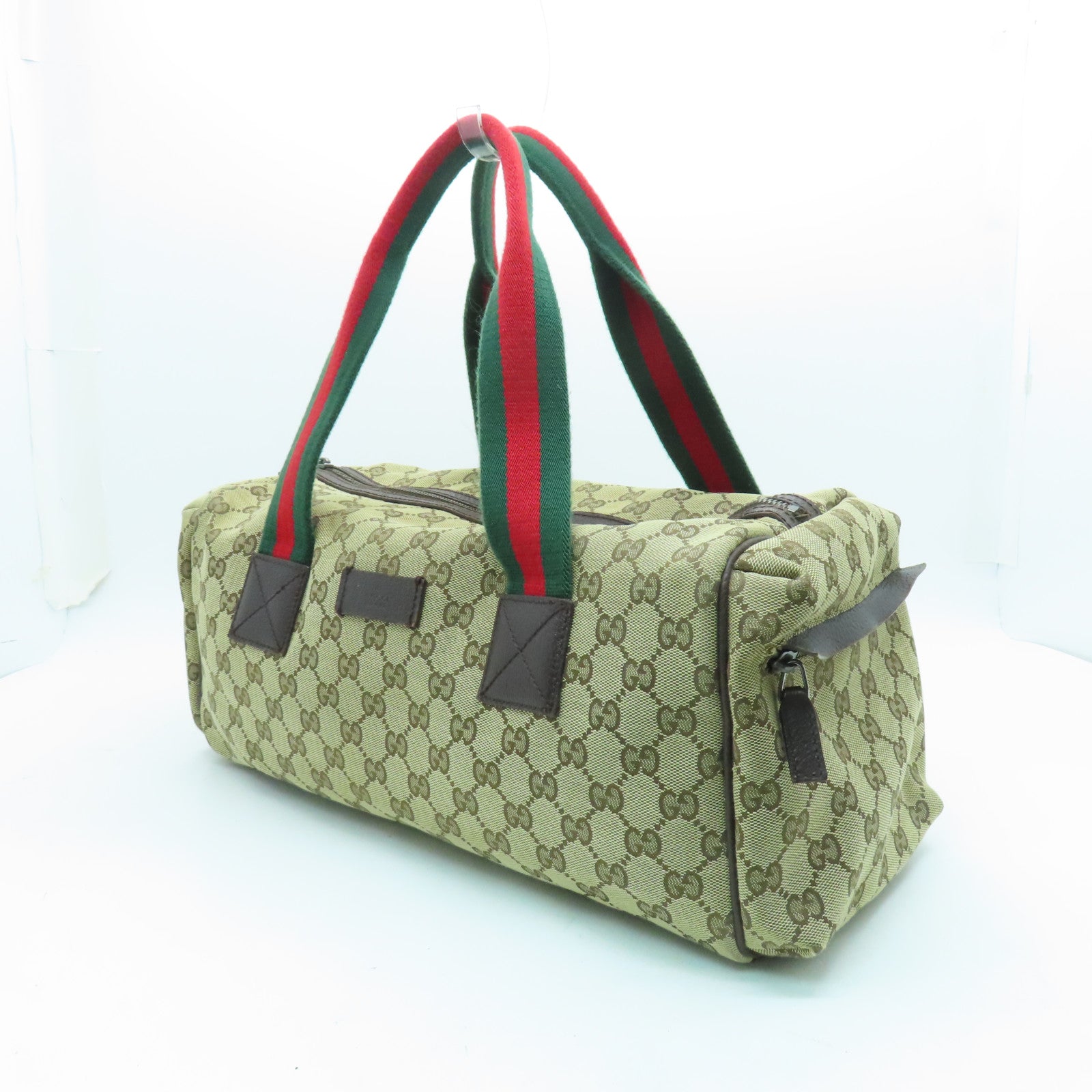 GUCCI 帆布Small Duffer Bag銀扣肩背袋棕色