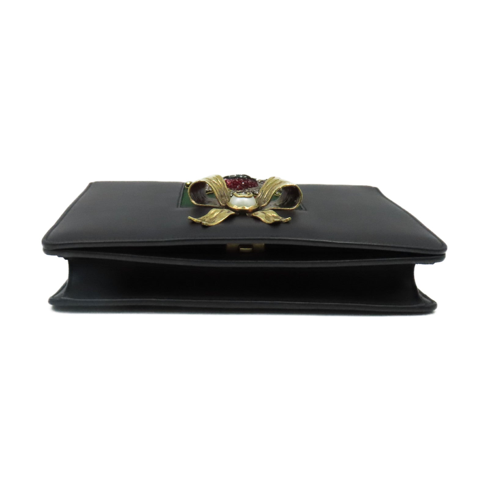GUCCI 牛皮皮革Chain Shoulder Bag金扣鏈帶肩背袋黑色