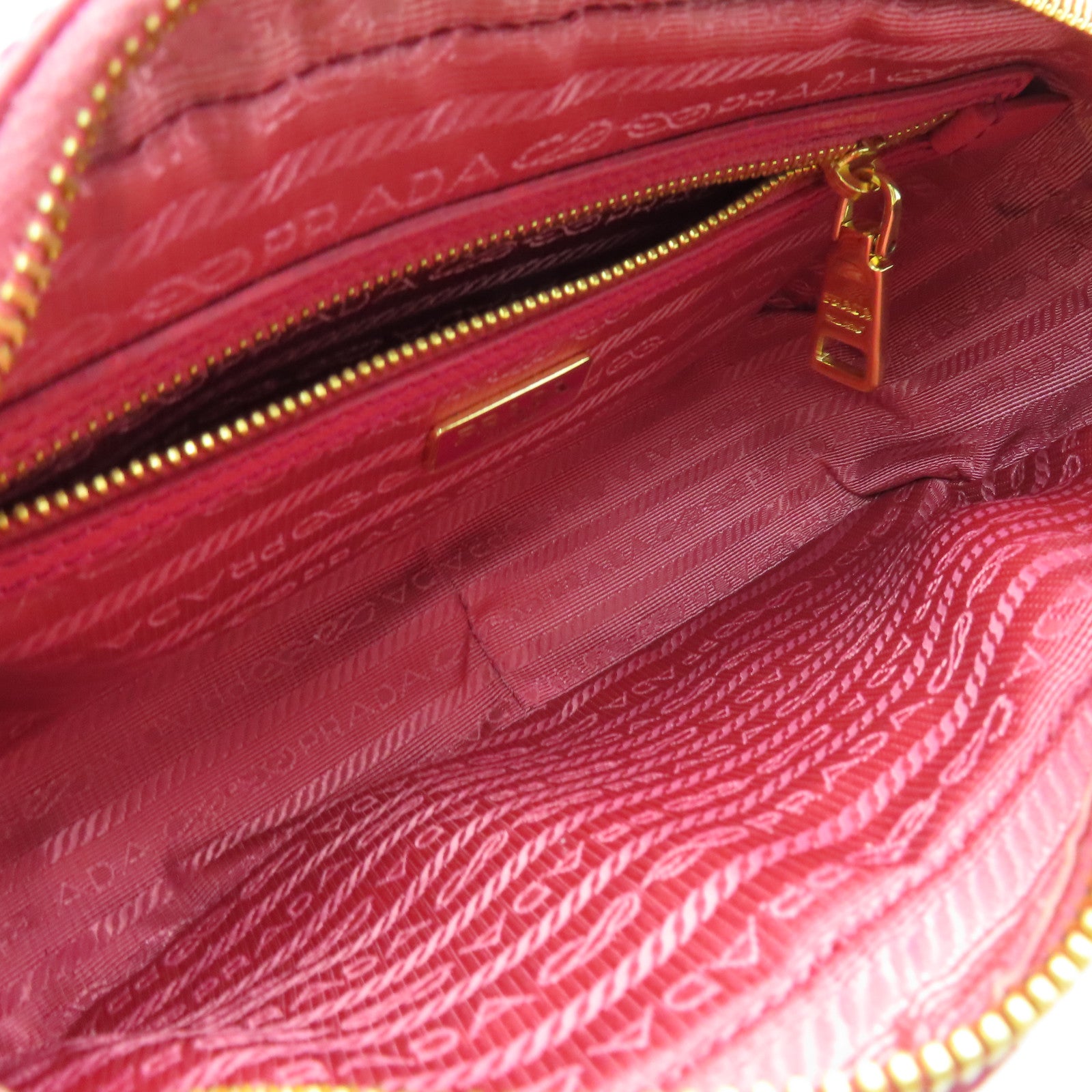 PRADA Saffiano Leather Shoulder Bag Gold Buckle Pink
